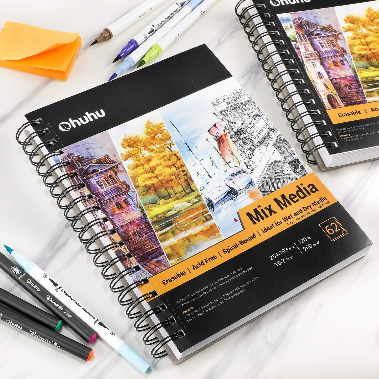  Ohuhu Fineliners Drawing Pen + Mix Media Pad, 8.3×8.3 Mixed  Media Art Sketchbook : Arts, Crafts & Sewing
