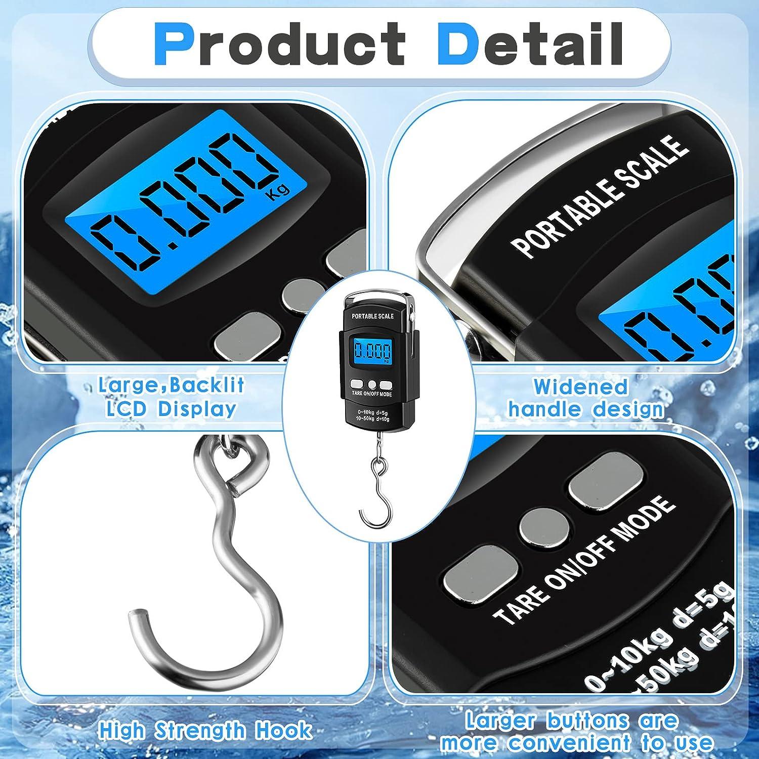 TyhoTech Fishing Scale 110lb/50kg Backlit LCD Screen Portable Electronic  Balance Digital Fish Hook Hanging Scale with Measuring Tape Ruler, D Shape