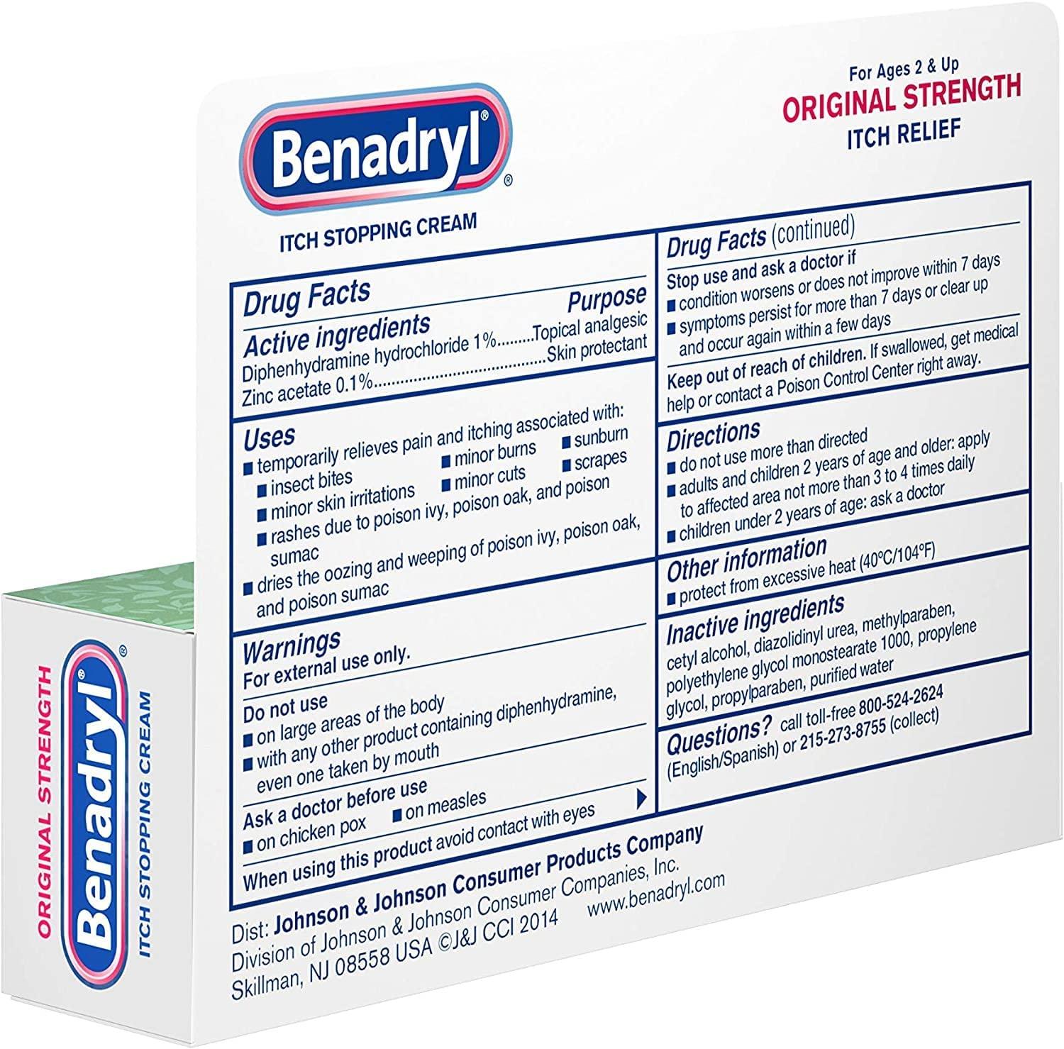 Benadryl Itch Stopping Cream Original Strength 1oz Pack of 3
