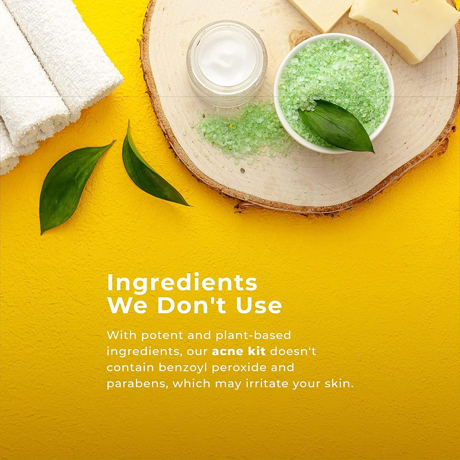 3 Step Acne Treatment Kit, Charcoal Face Wash, Bentonite Pimple Spot Clay, Salicylic Acid Facial