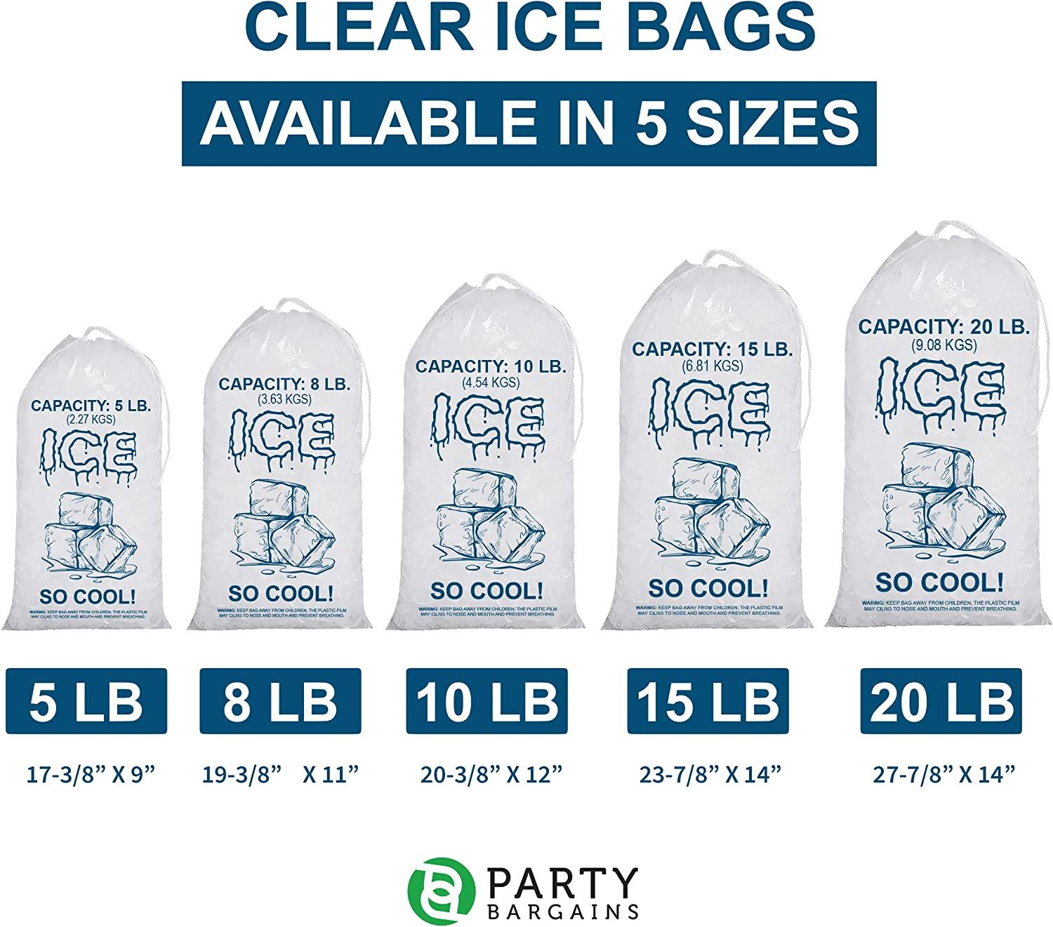 Party Bargains Plastic Ice Bags 8 lb 50 Count 11 x 19 Inch Drawstring