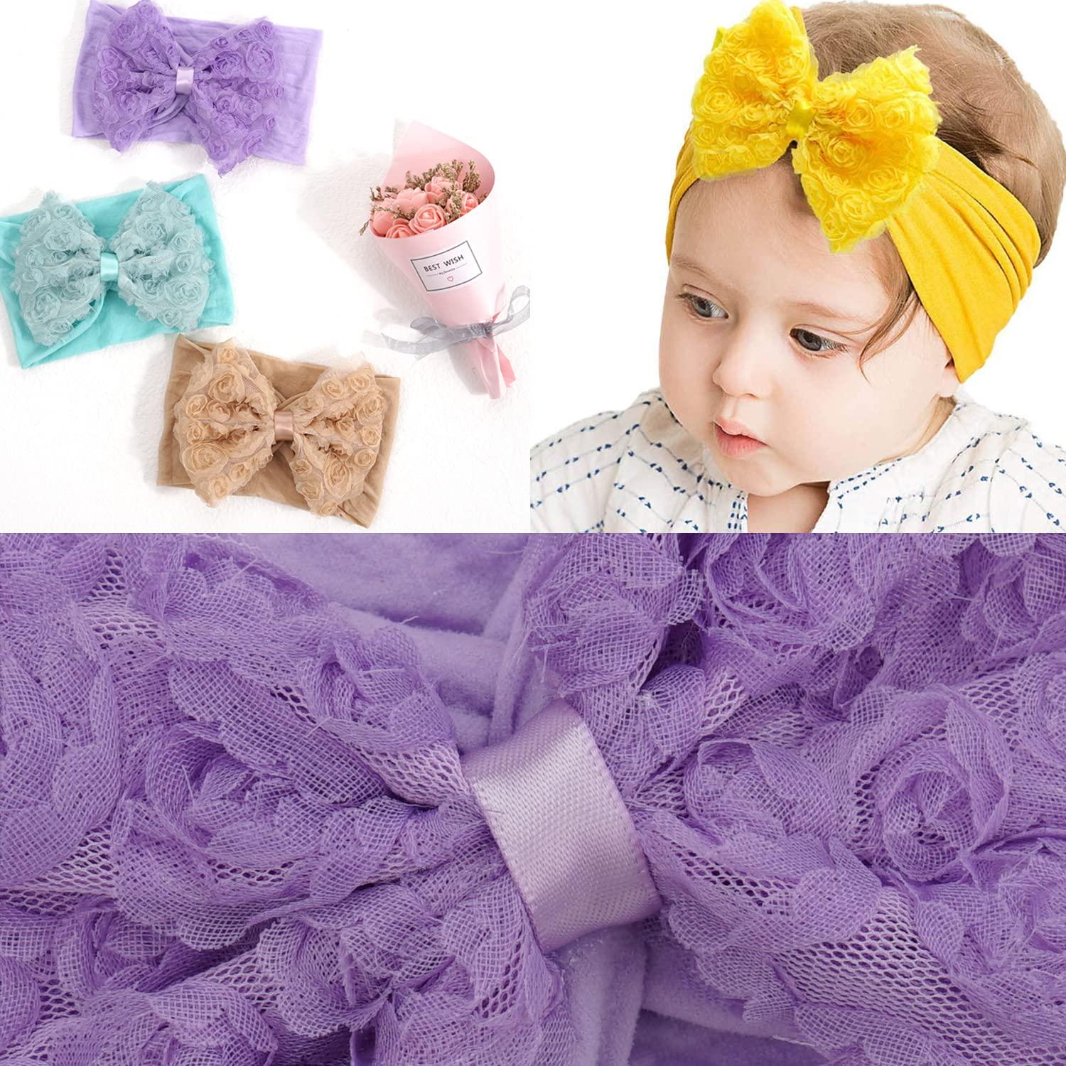 GXGM Baby Turban Stirnbänder Set - 4 Blumen Stirnbänder Für Mädchen