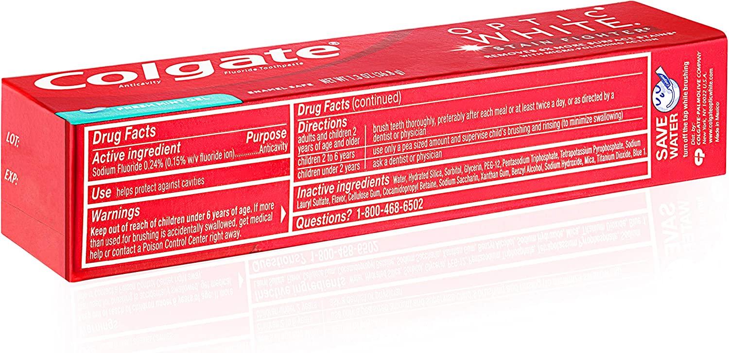 Colgate Optic White Teeth Whitening Toothpaste, Stain Fighter, Fresh