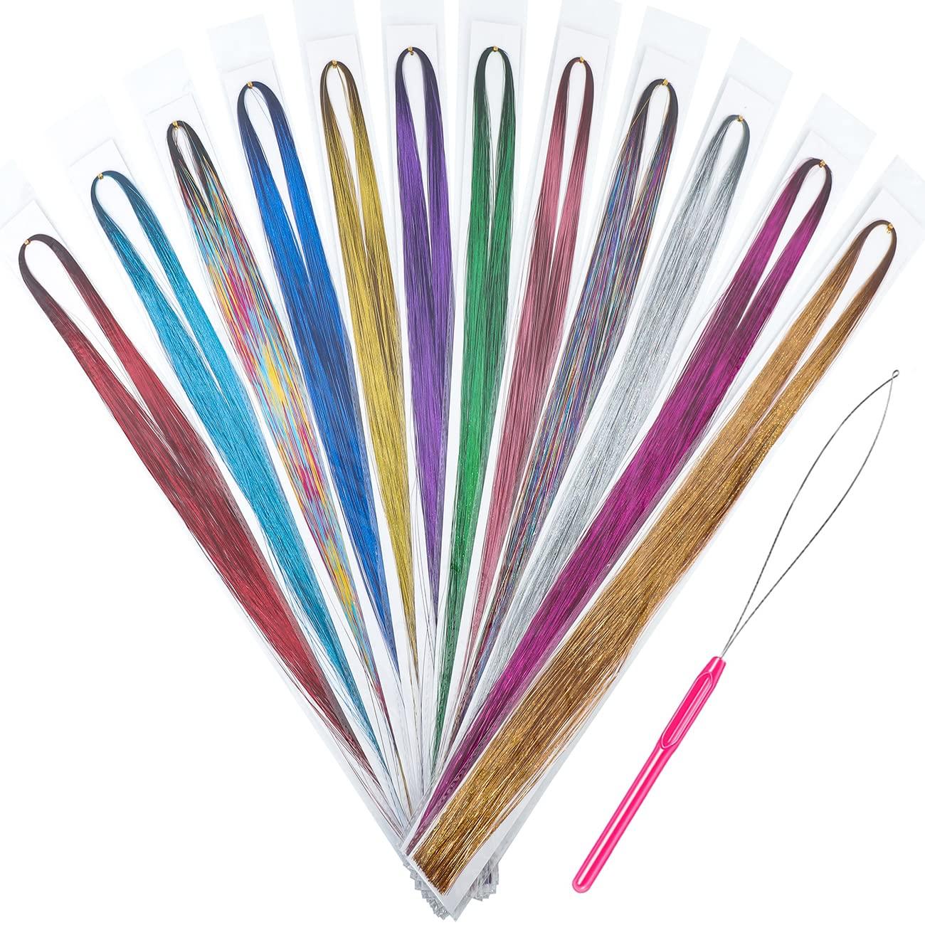 Hair Tinsel Kit Strands With Tool 47 Inch 12 Colors 2100 Strands Fairy