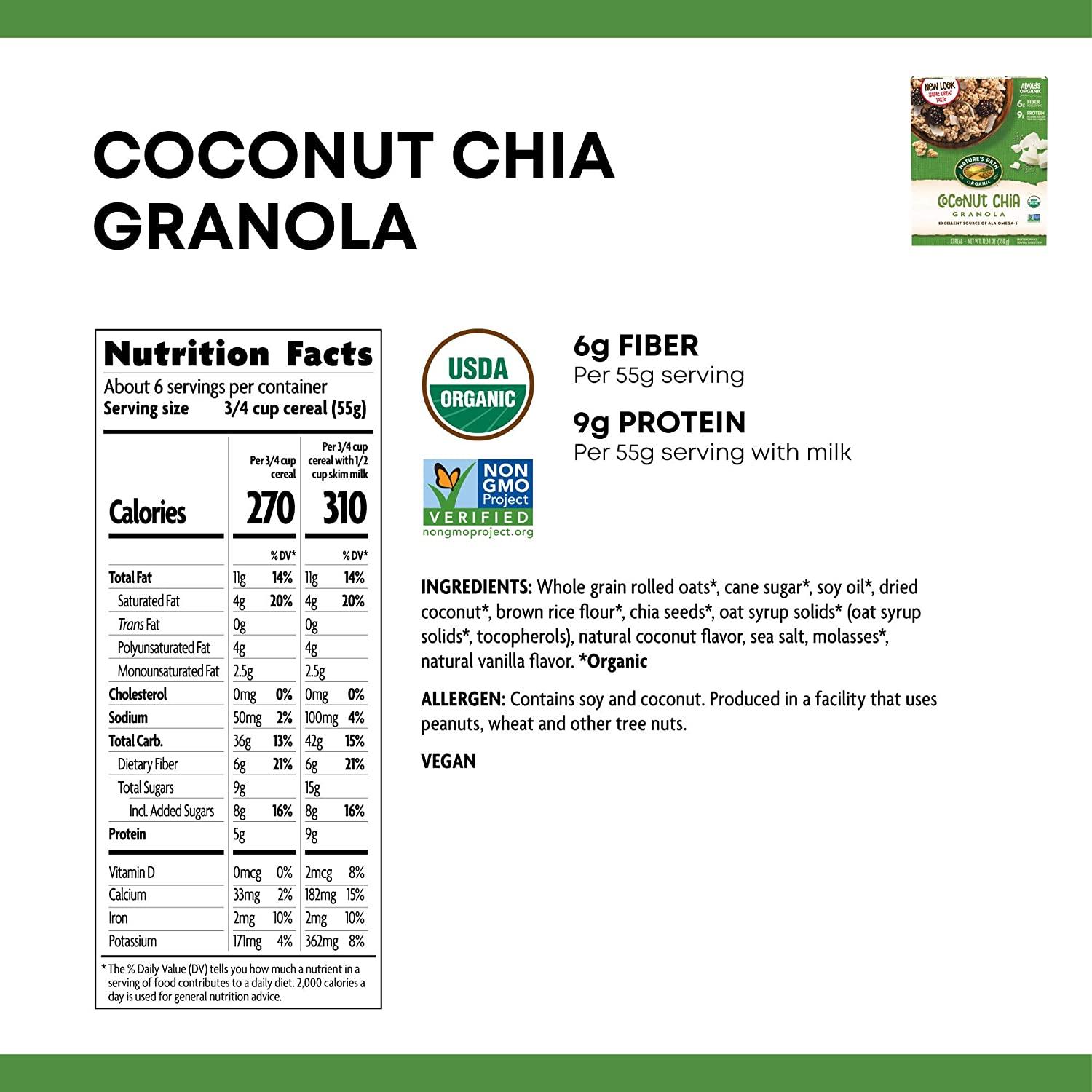 Nature's Path Organic Coconut Chia Granola, 12.34 Ounce, NonGMO, 30g