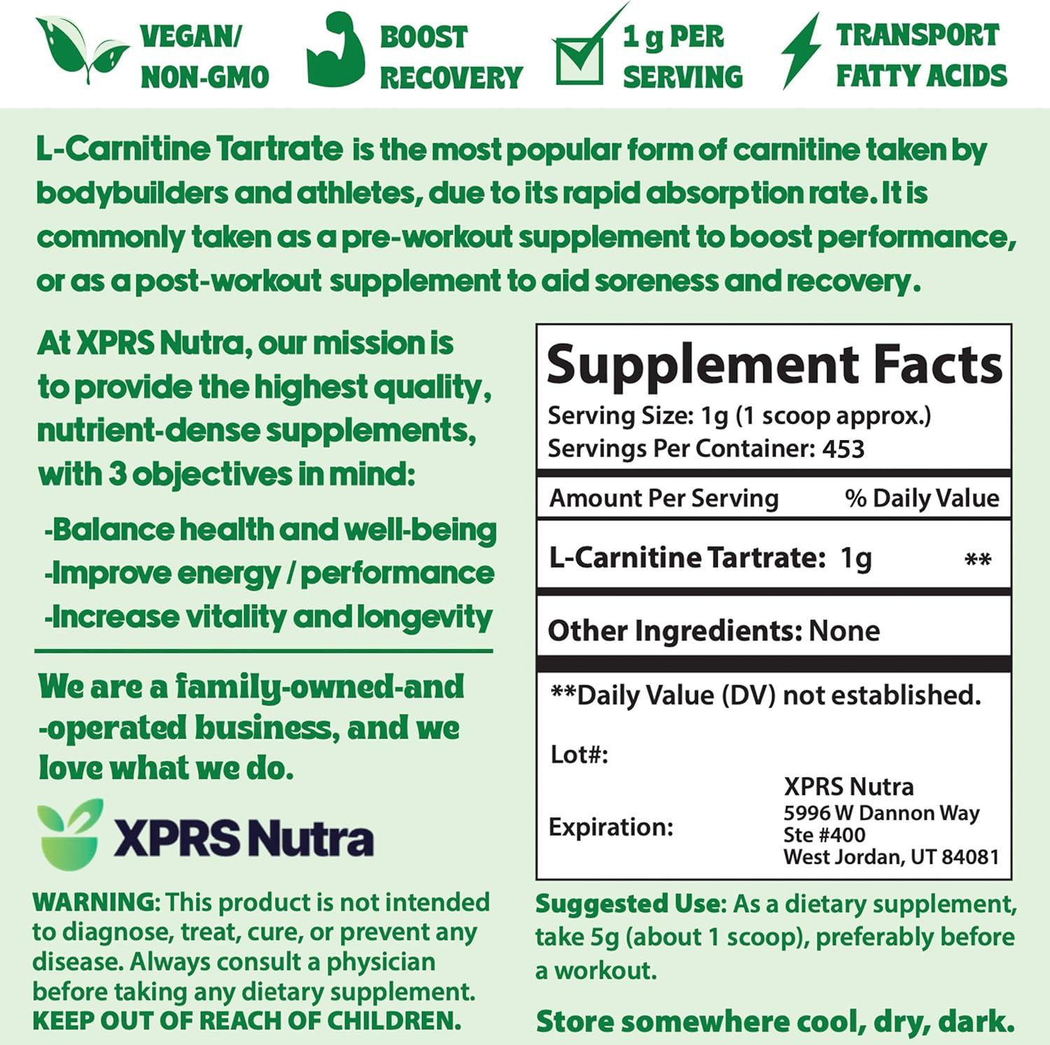 Buy XPRS Nutra L-Carnitine L-Tartrate Powder | Premium Vegan-Friendly Amino  Acid Supplement | 16 Ounce Bulk Size | Buy Now with Express International  Delivery | GoSupps.com