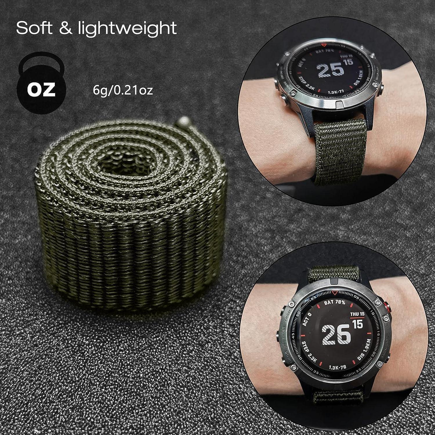 Abanen Hook and Loop Quick Dry Watch Band for Fenix 6/Fenix 5/ Fenix 7/EPIX  2, 22mm Woven Nylon Ultralight Sport Wristband Strap for Garmin Fenix 6  Pro/Sapphire,Instinct,Forerunner 955 Black Green