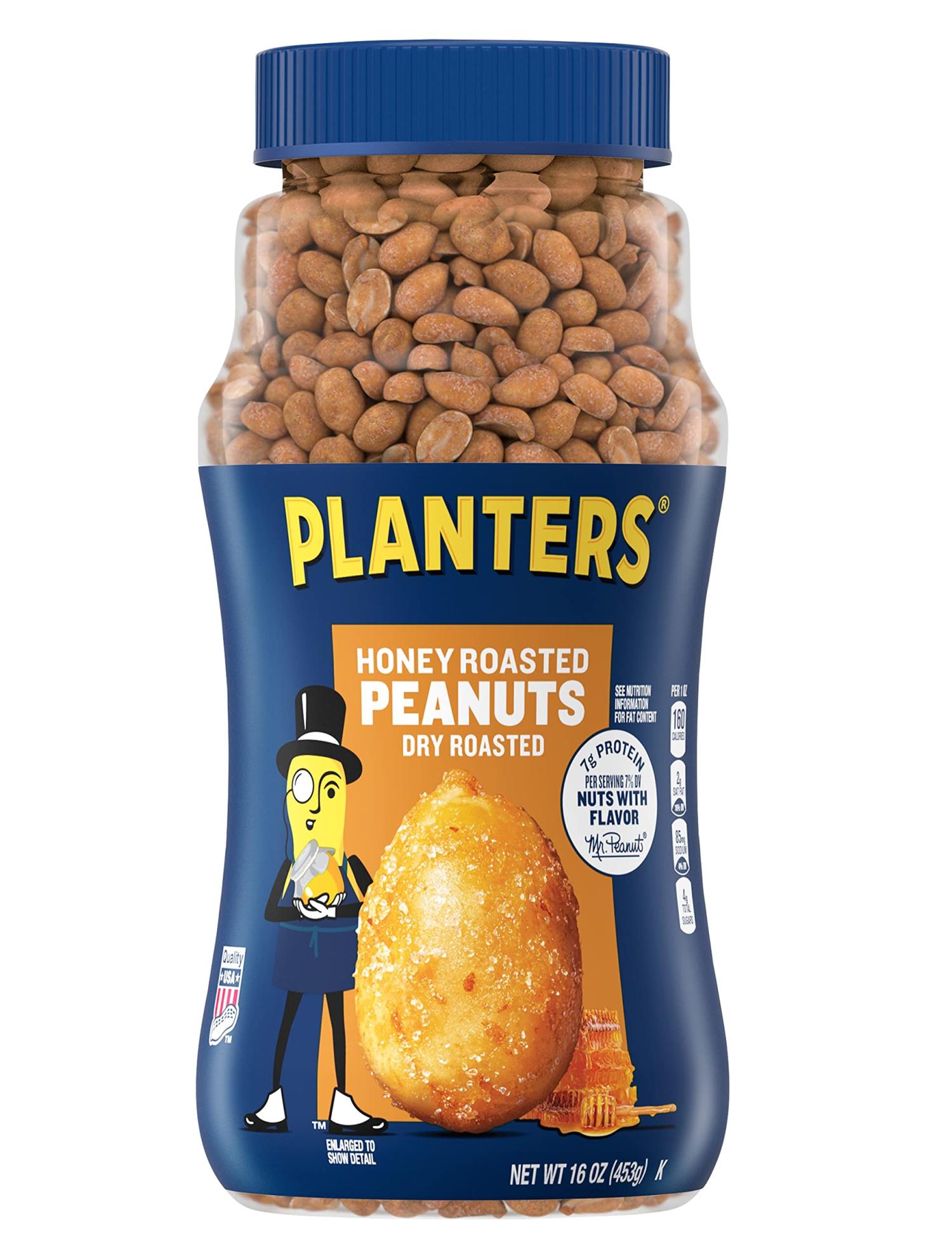 PLANTERS Honey Roasted Peanuts, 16 oz. Resealable Jar Flavored Peanuts with a Sweet Honey