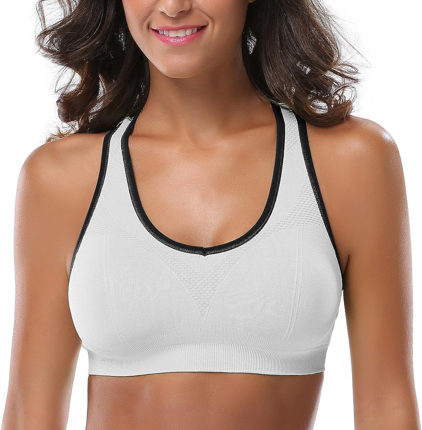 MIRITY Women Racerback Sports Bras - High Impact Workout Gym Activewear Bra  Medium Black Grey White
