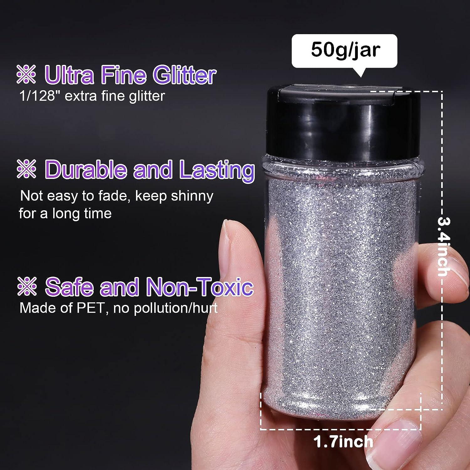 HTVRONT Silver Fine Glitter for Crafts - 50g/1.76oz Extra Fine Glitter for  Resin, Portable Ultra Fine Glitter for Nails, Tumblers, Ornaments, Makeup,  Body, Cosmetic, Candle, Slime Glitter Shaker Jar silver 50g