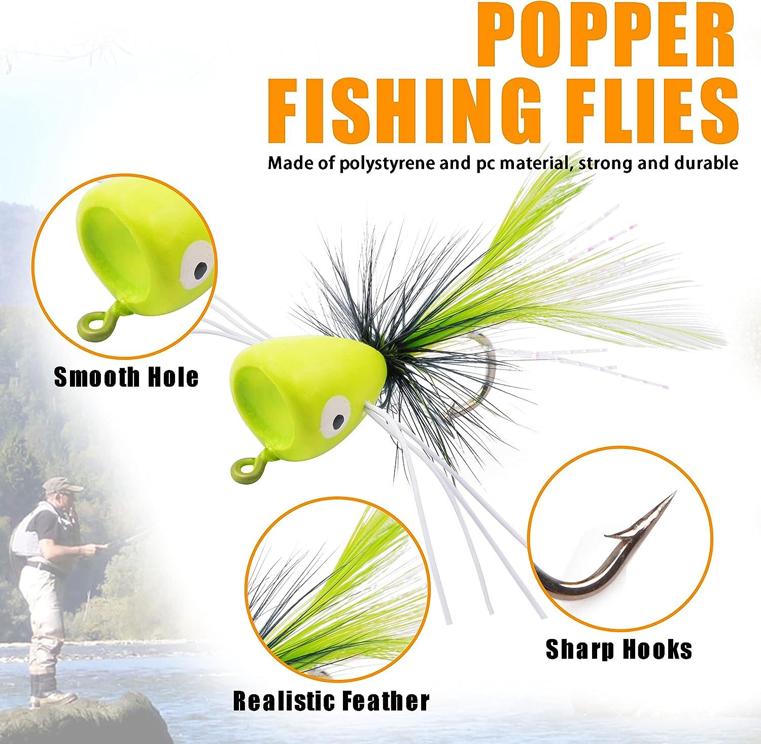 Fly Fishing Poppers, 12pcs Popper Flies for Fly Fishing Topwater Bass  Panfish Trout Salmon Bluegill Poppers Flies Bugs Lures Colorful Fishing Bait  Lures with Hooks for Freshwater Fishing Assortment white-12pcs