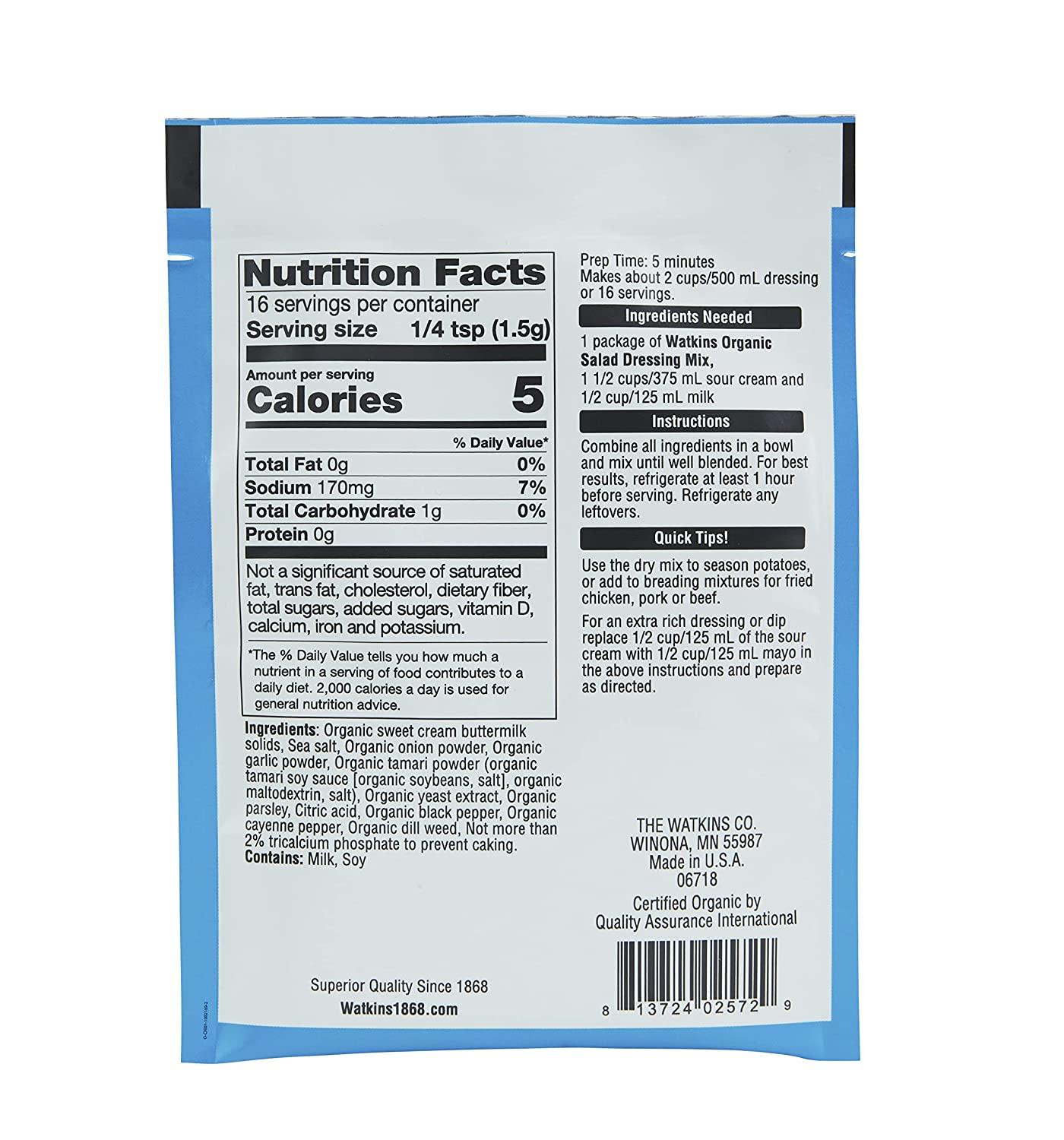 Watkins Organic Ranch Salad Dressing Mix, 0.85 oz. Packets ...