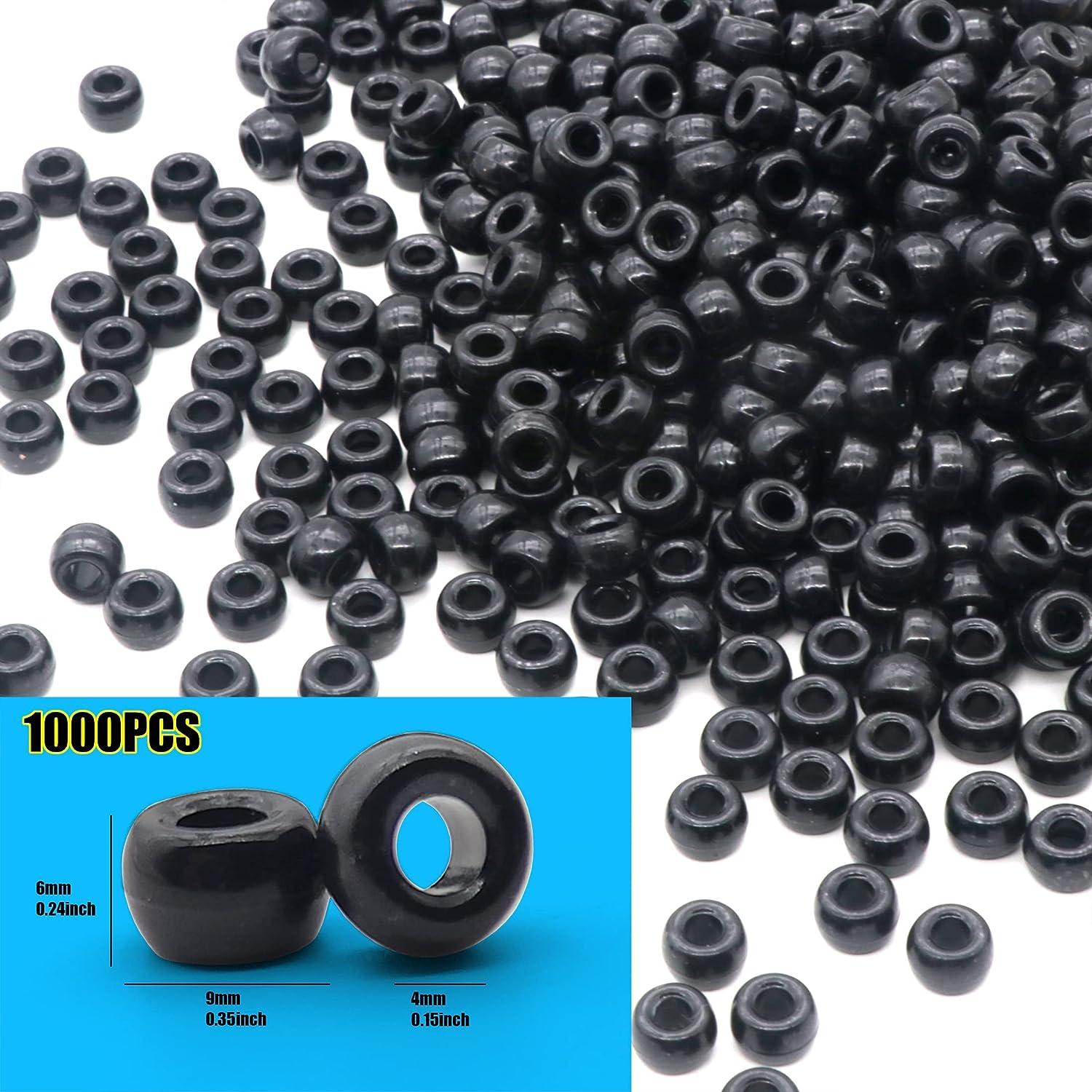 1000Pcs Pony Beads Bracelet 9mm Black Plastic Barrel Pony Beads for  Necklace,Hair Beads for Braids for Girls,Key Chain,Jewelry Making (Black)