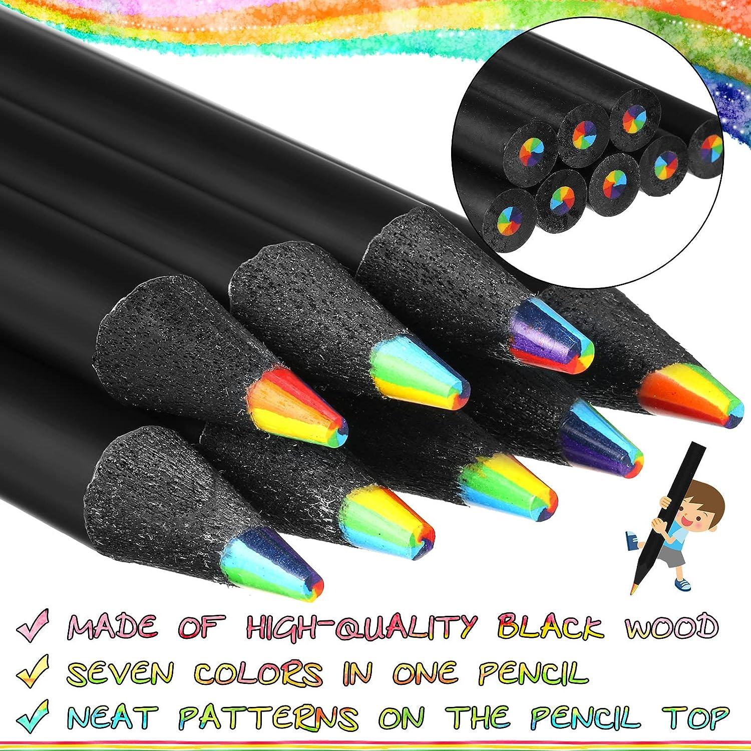 CHENGU 48 Pcs Rainbow Colored Pencils, 7 Color in 1 Rainbow Pencil for  Kids, Wooden Colored Pencil Multi Colored Pencils Bulk with 4 Pieces  Sharpener for Kids Adults Art Drawing (Black Wood)