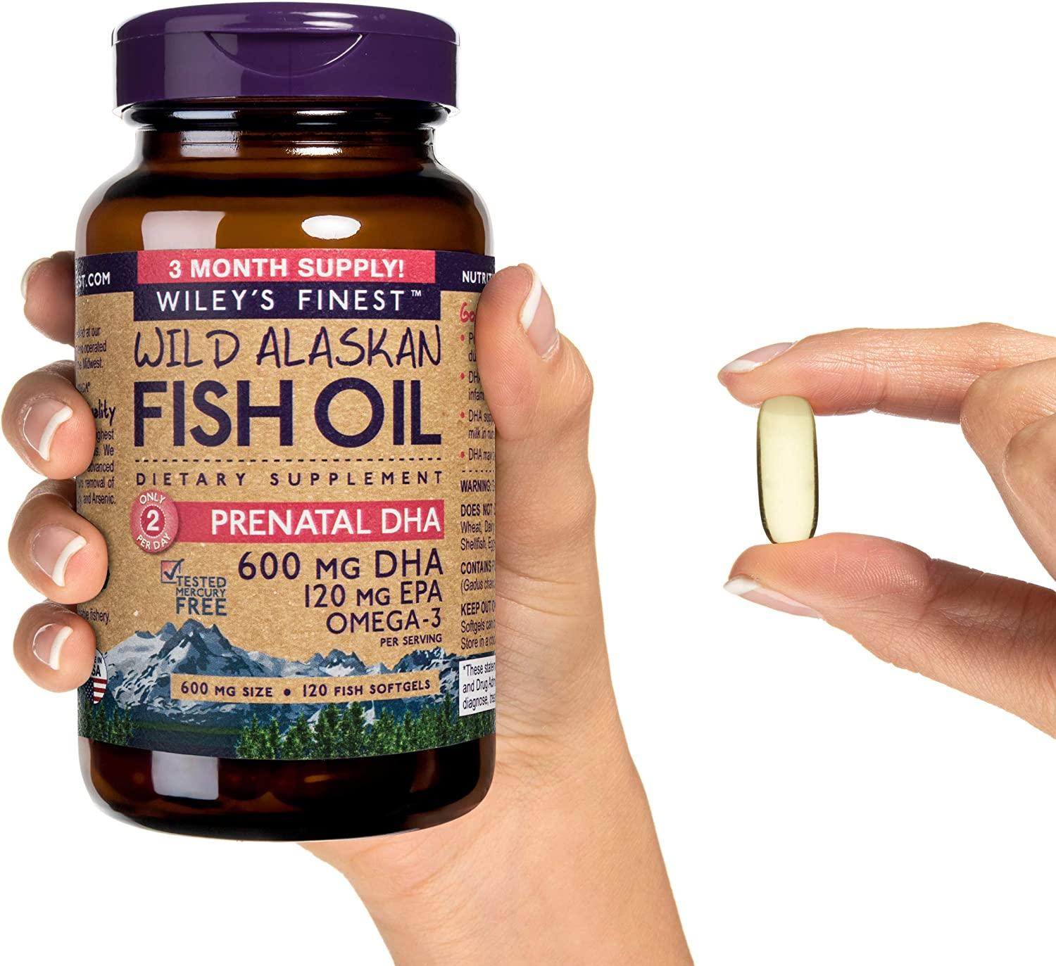 Wiley's Finest Wild Alaskan Fish Oil Prenatal DHA 600 mg 180 Fish Softgels
