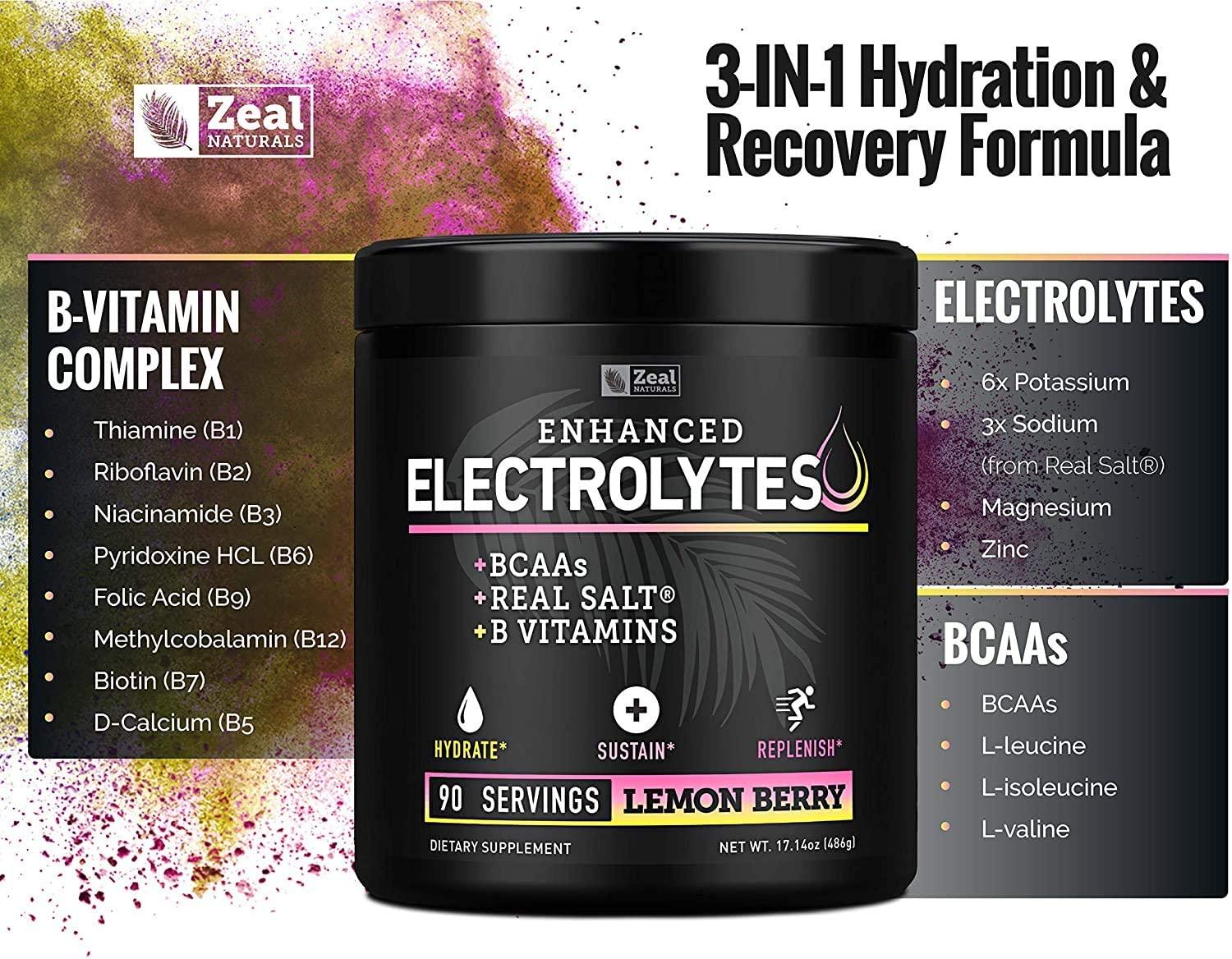 Electrolyte Powder Recovery Drink (90 Servings Lemon Berry) w Real