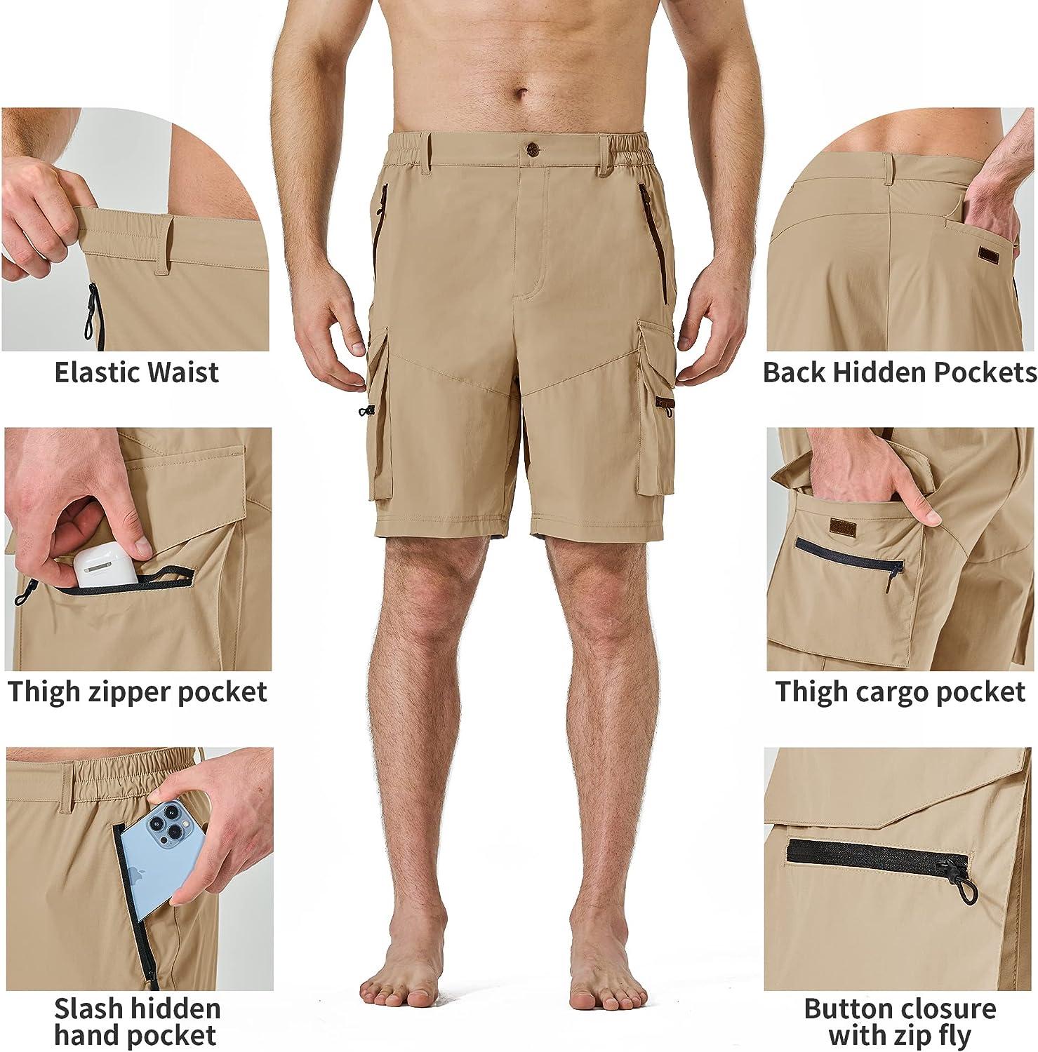 Pausel Men's Hiking Tactical Shorts Cargo Quick Dry Outdoor Golf Shorts  with 5 Pockets for Work Camping Fishing Yellow Khaki Medium