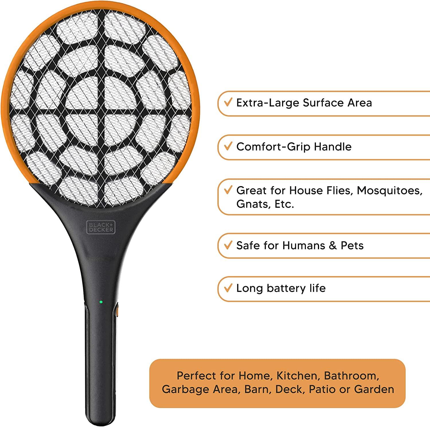 Black + Decker Electric Fly Swatter & Fly Zapper- Bug Zapper Racket Indoor  & Outdoor- Handheld, Heavy- Duty Mosquito Swatter, Battery- Powered, Non