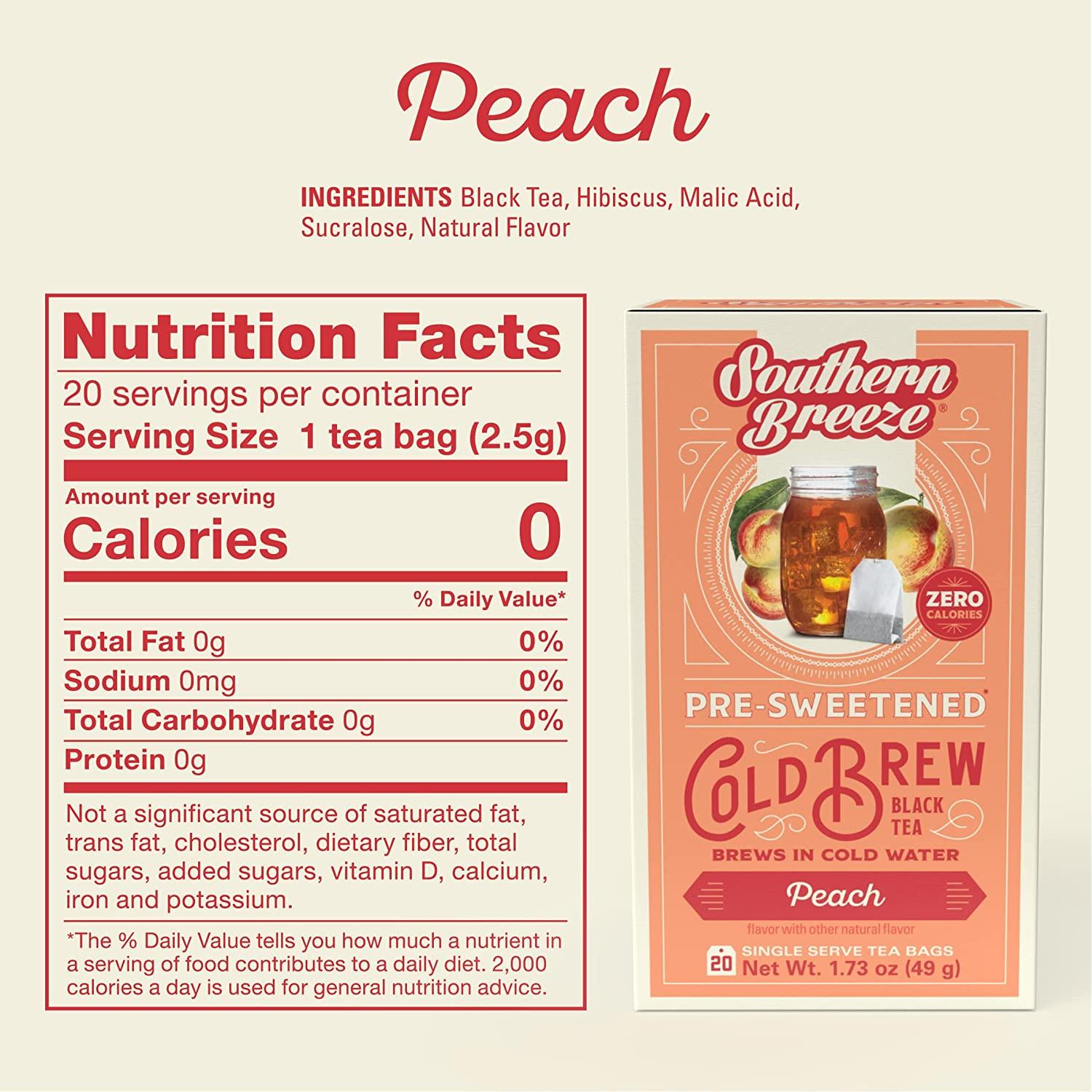 Southern Breeze Cold Brew Sweet Tea Peach Iced Tea with Black Tea and