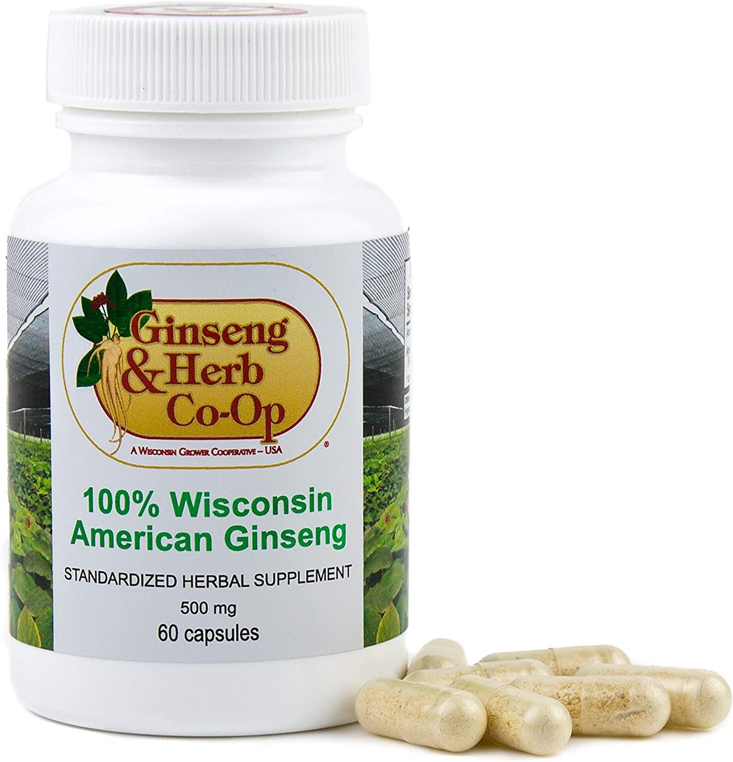 100 Pure Wisconsin American Ginseng Capsules 500mg Potent Panax