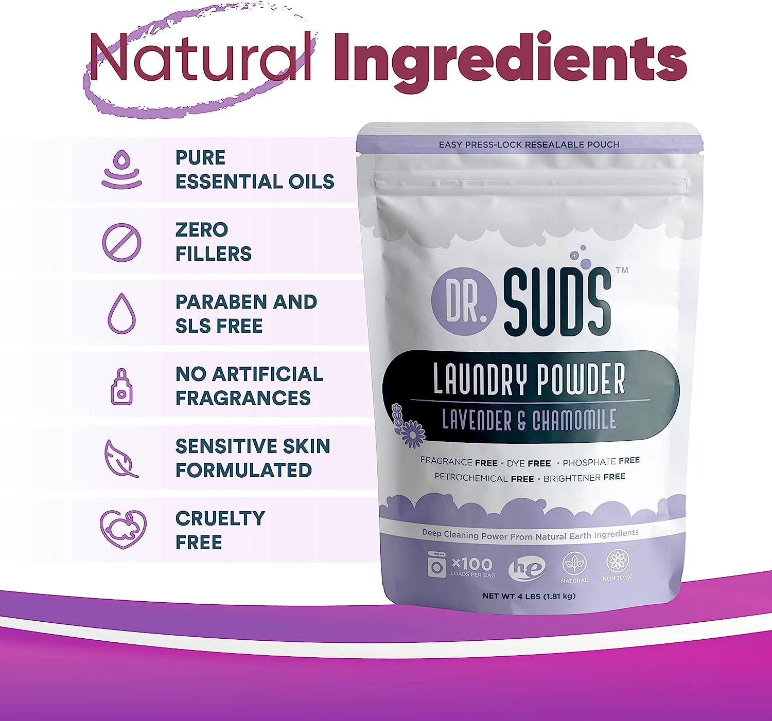  New Dr Suds Natural Laundry Detergent Powder 100+ Loads  Lavender Chamomile Made with Natural Earth Minerals : Health & Household