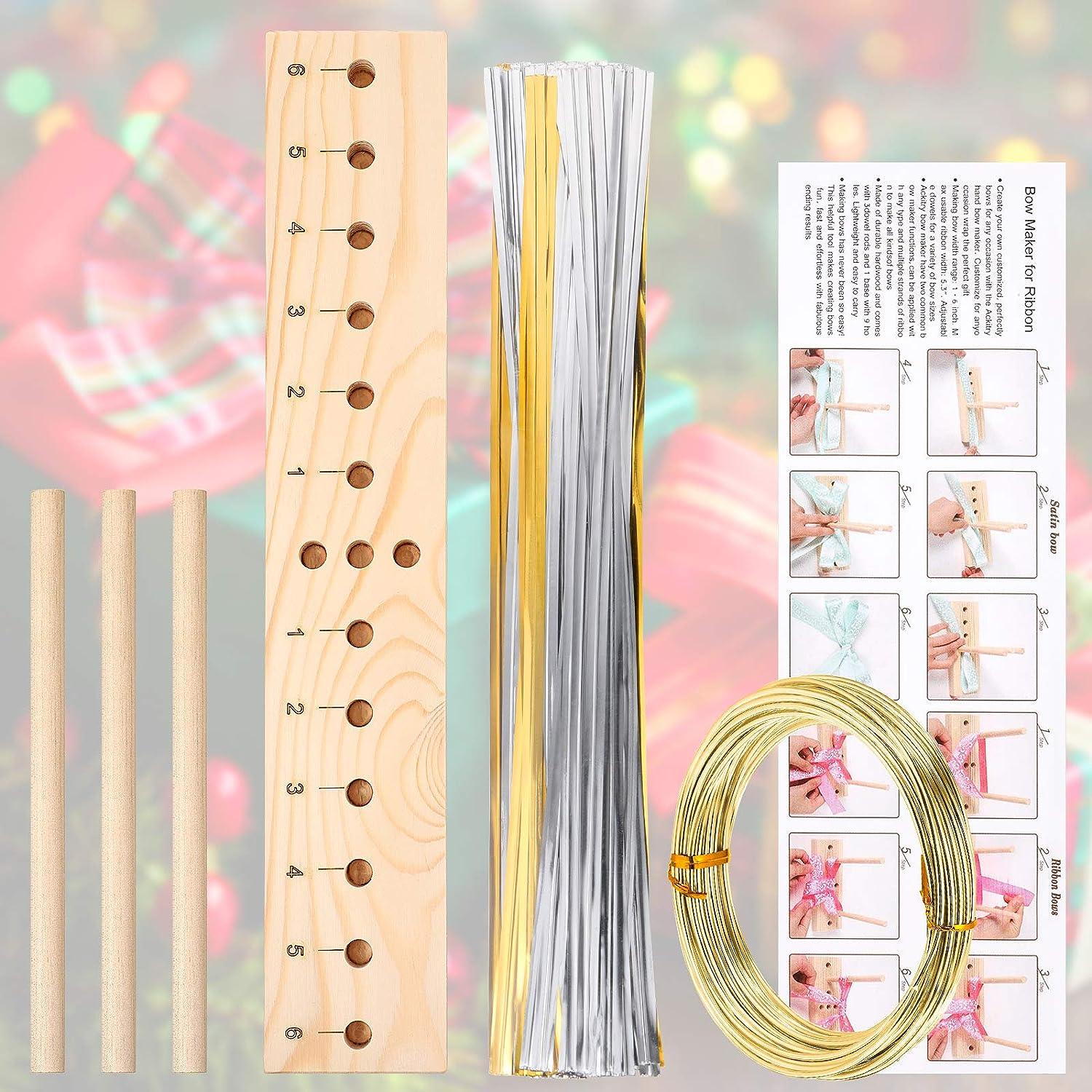 Bow Maker For Ribbon For Wreaths, Wooden Ribbon Bow Maker With Twist Ties  And Instructions For Creating Gift Bows, Hair Bows, Corsages, Holiday Wreath
