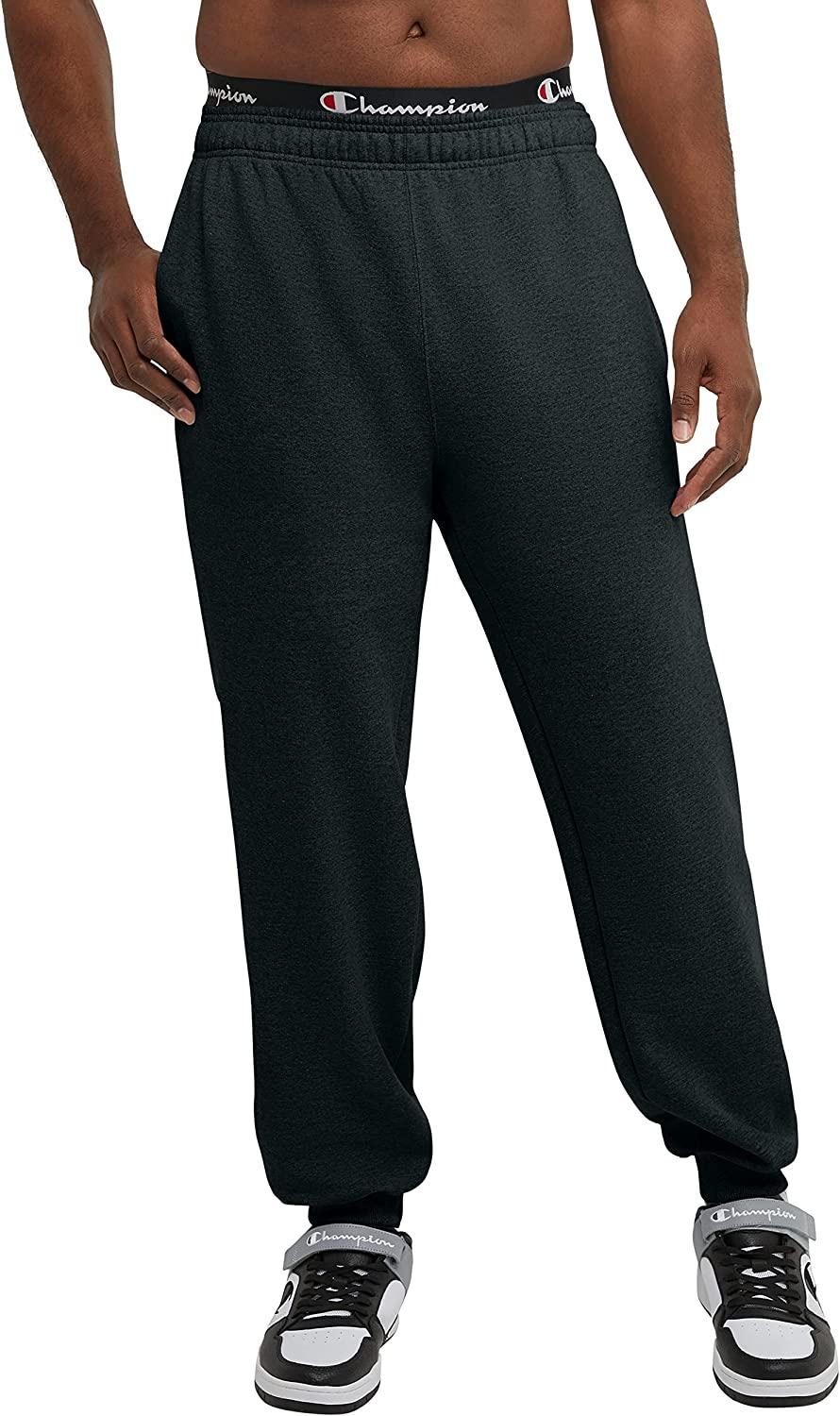 Champion, Powerblend, Fleece Joggers, Sweatpants for Men (Reg. Or Big &  Tall) Standard Medium Black C Patch Logo