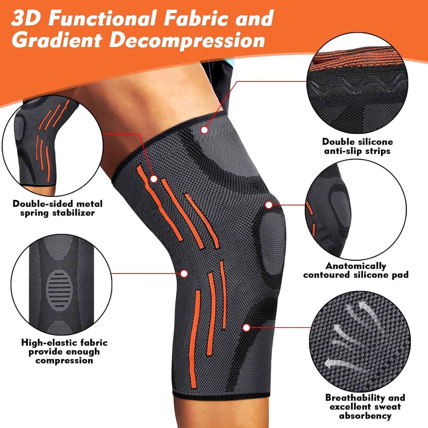 2 PCS Compression Knee Brace Sports Knee Pad Pain Relief Running, Exercise,  Arthritis, Joint Recovery