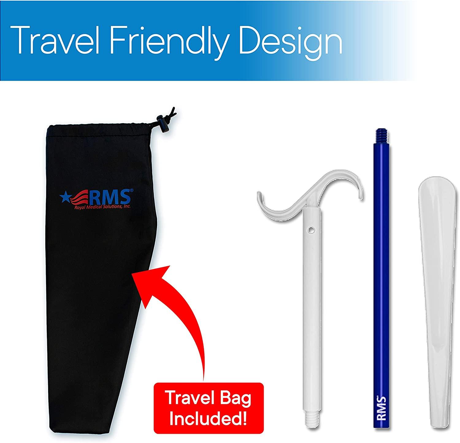 RMS 35.5 Inch Extra Long Shoe Horn Dressing Stick Aid with Travel Bag