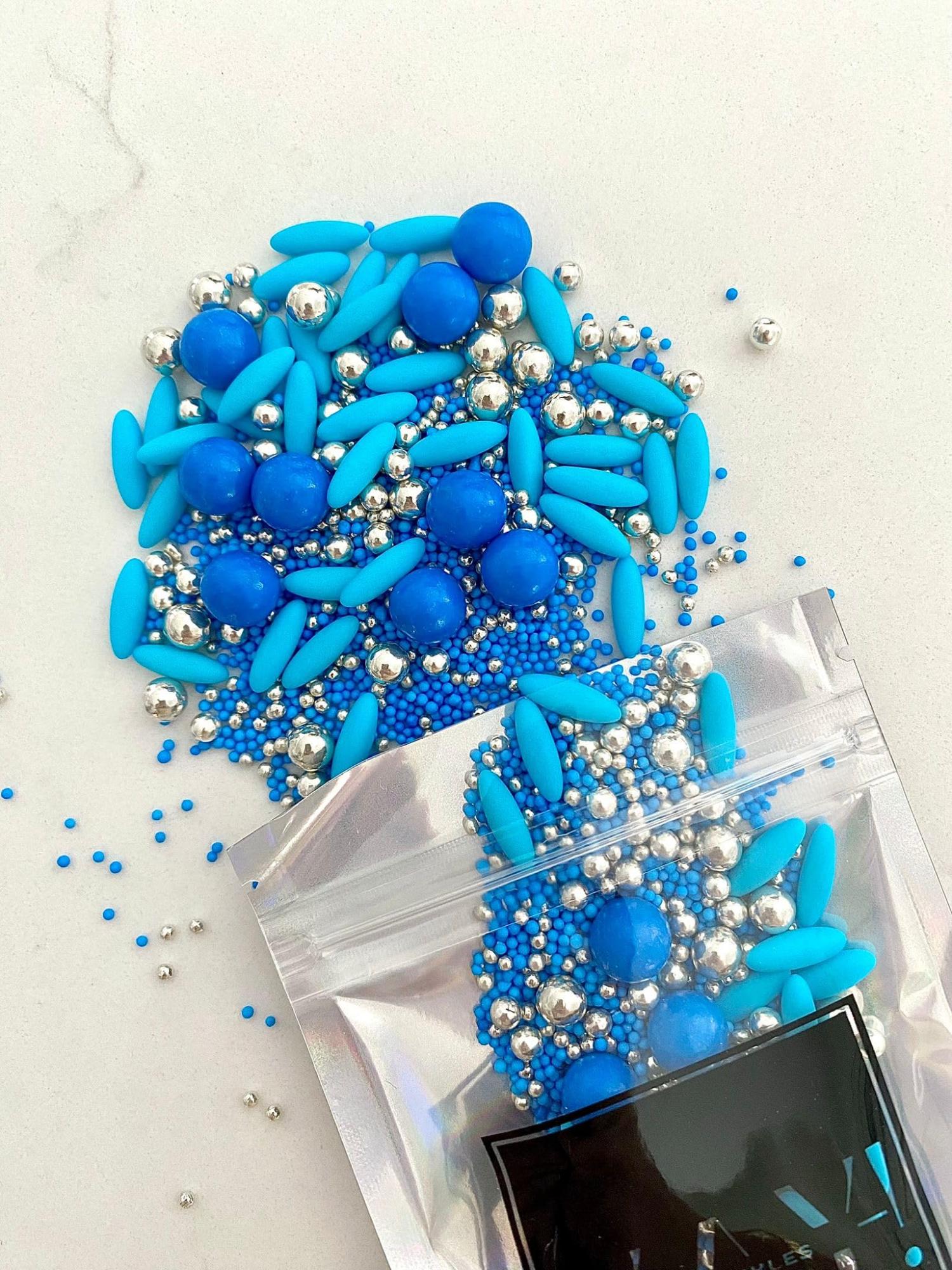 Edible Silver & Blue Cake Sprinkles Luxury Mix 45g Cupcake Cake