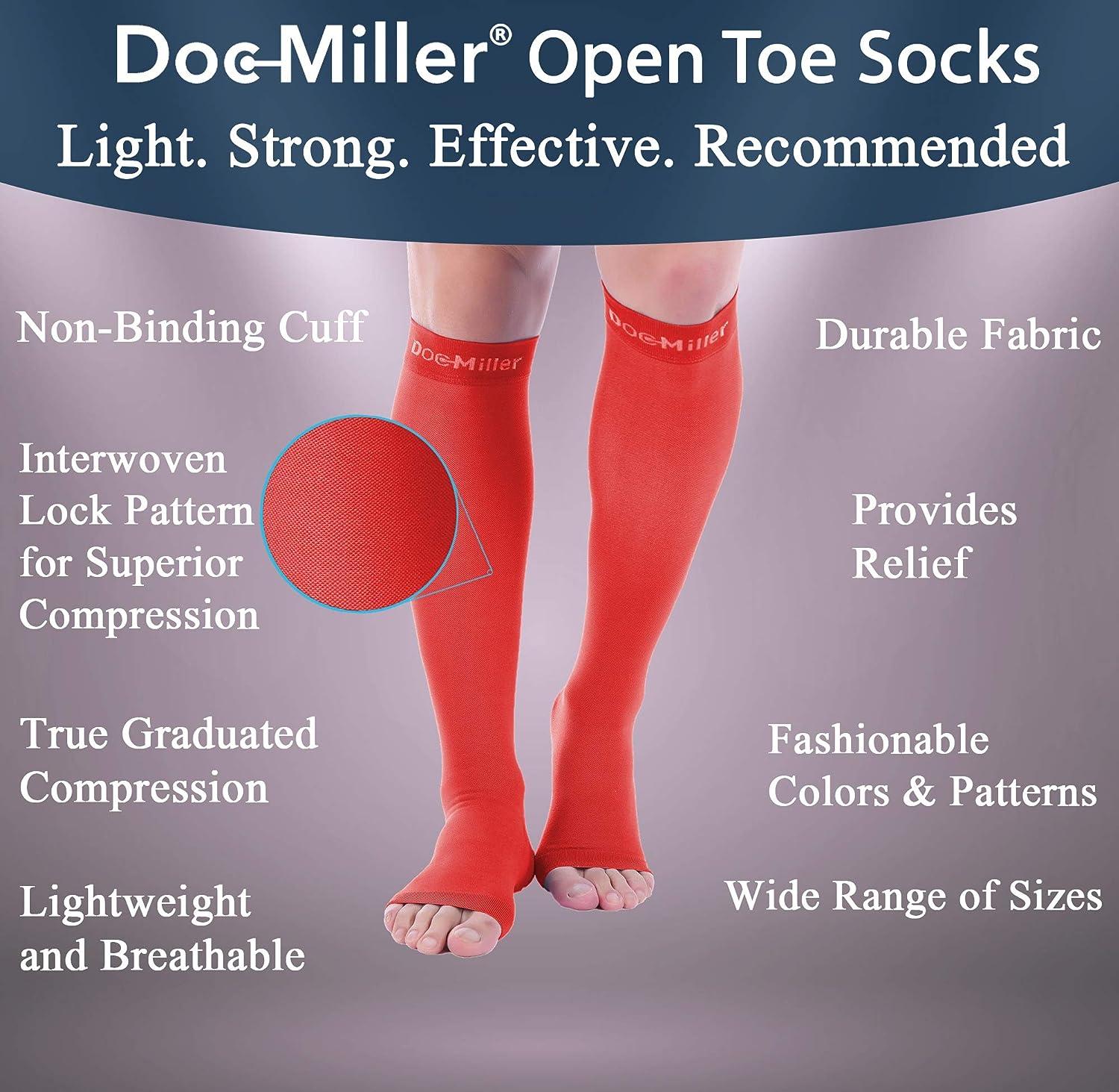 Doc Miller Open Toe Compression Socks 1 Pair 20-30mmHg Support Circulation  Recovery Shin Splints Varicose Veins Red XX-Large
