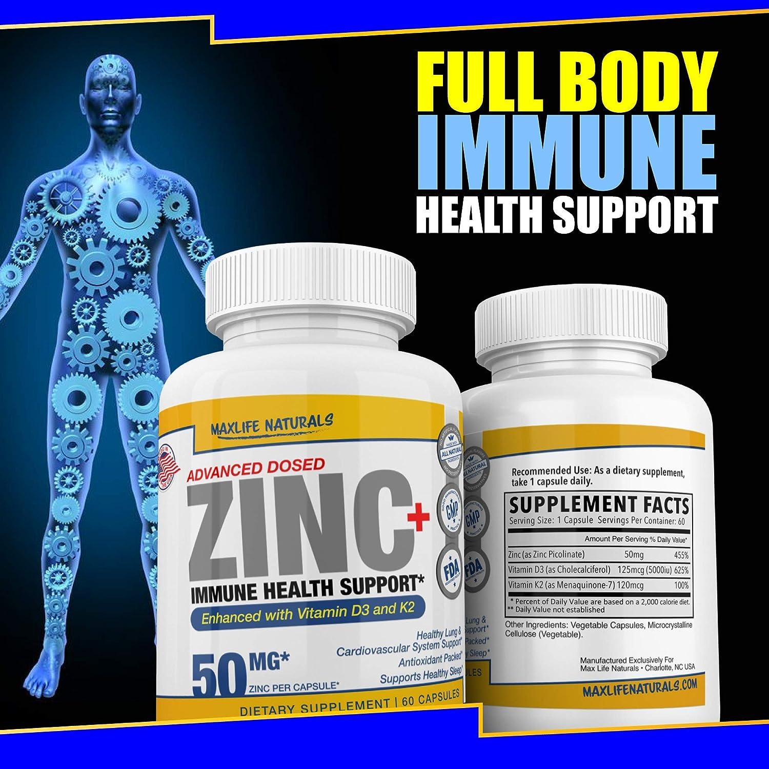 Zinc Picolinate 50mg with Vitamin K2 MK7 + Vitamin D3 5000 IU Zinc