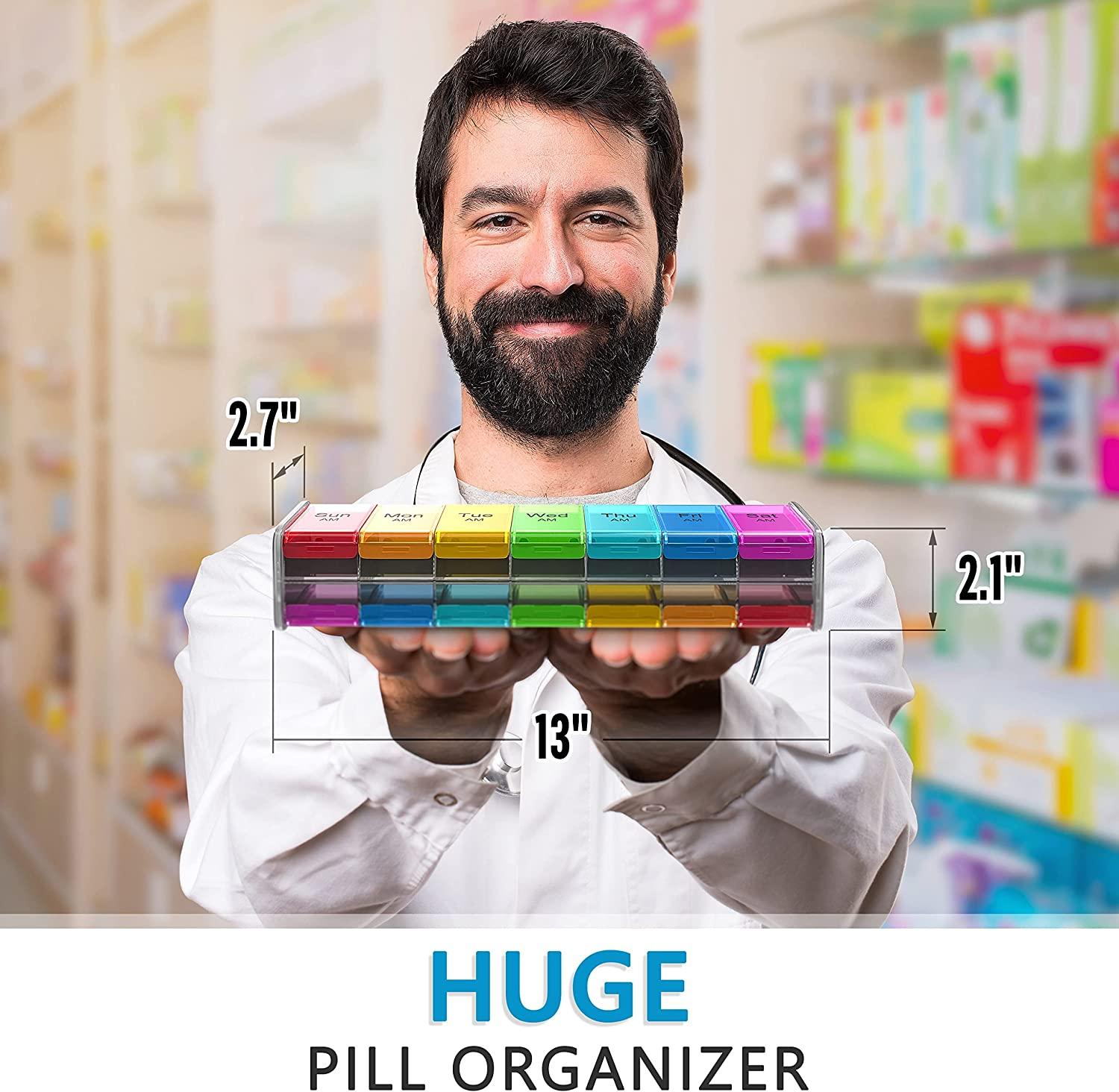 Extra Large Pill Organizer XXL Pill Box 7 Day Weekly Pill Organizer