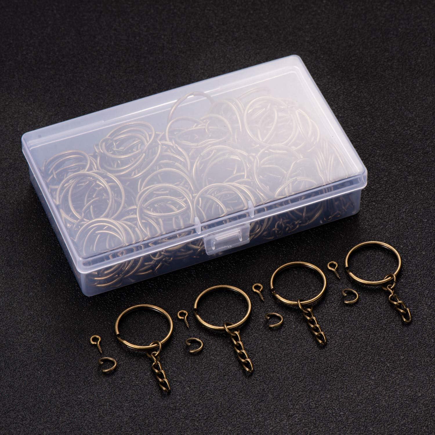 100Pcs Keychain Rings 1 Inch/25mm Antique Bronze Key Chain Rings with  100Pcs Jump Rings and 100Pcs Screw Eye Pins Bulk for Crafts