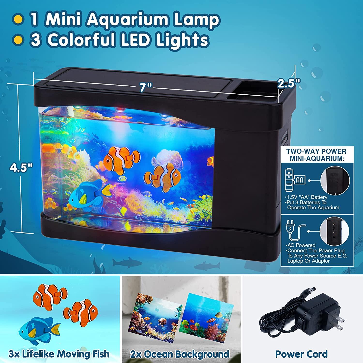 Artificial Fish Tank Virtual Ocean Toy in Motion Lamp - Mini Office Desk  Aquarium 3 Colorful LED Lights, Colorful Aquarium Backgrounds - 3 Artificial  Fish, Bubbles Tank with Moving Fish, Gift for Kids