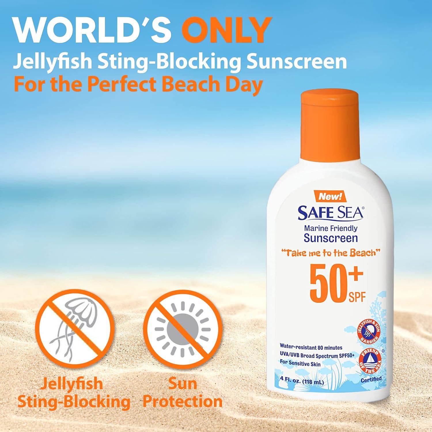 Safe Sea SPF50+ Coral Safe Sunscreen Lotion 4 oz. Bottle Jellyfish and Sea Lice Sting