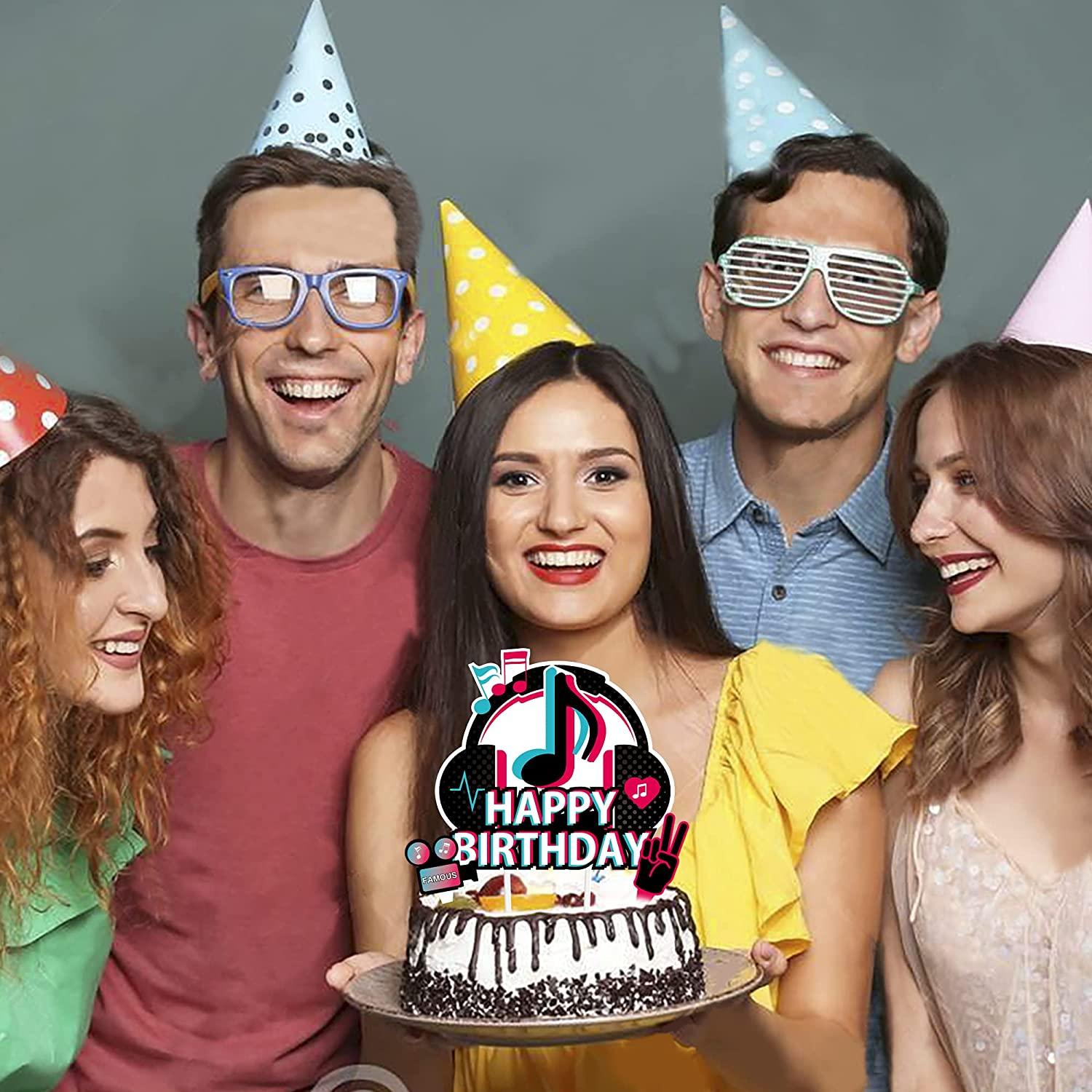 25Pcs TIK Music Happy Birthday Cake Toppers Girl's Karaoke Party Supplies