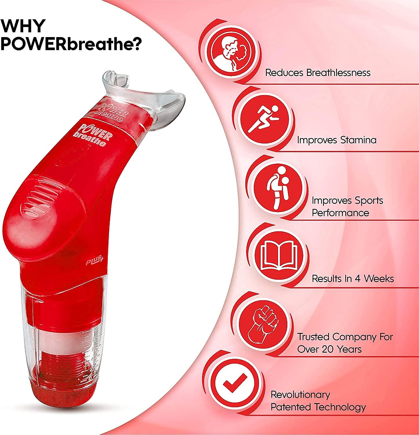 POWERBREATHE - Breathing Exercise Device, Breathing Trainer and Therapy  Tool to Strengthen Breathing Muscles and Help Lung Capacity, Handheld  Inspiratory Muscle Trainer Red, Heavy Resistance