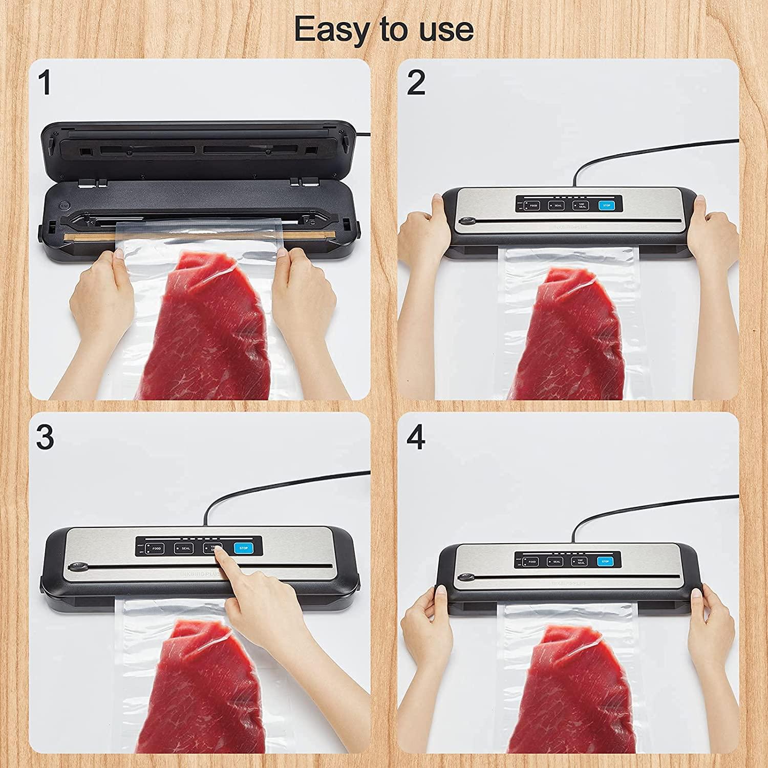 Inkbird Vacuum Sealer Machine with Starter Kit, Automatic PowerVac Air Sealing  Machine for Food Preservation, Dry & Moist Sealing Modes,Built-in  Cutter,Easy Cleaning Storage with Sealer Bag*5 (8*11.8)and Bag Roll*1  (8*7