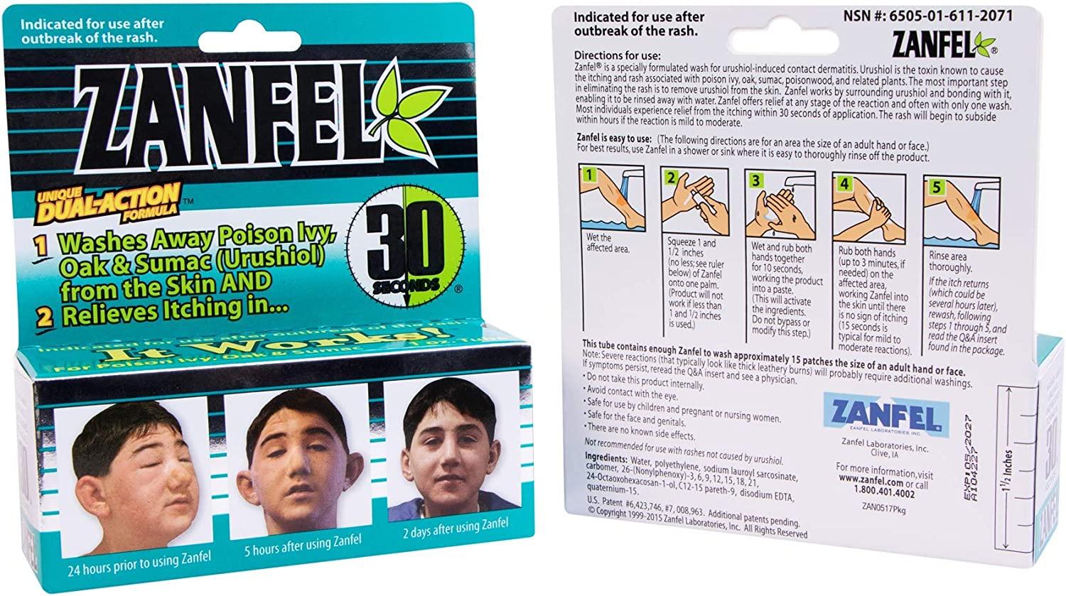 ZANFEL Poison Ivy Oak Sumac Wash 1 Oz 2 Pack Fast Relief & Itch
