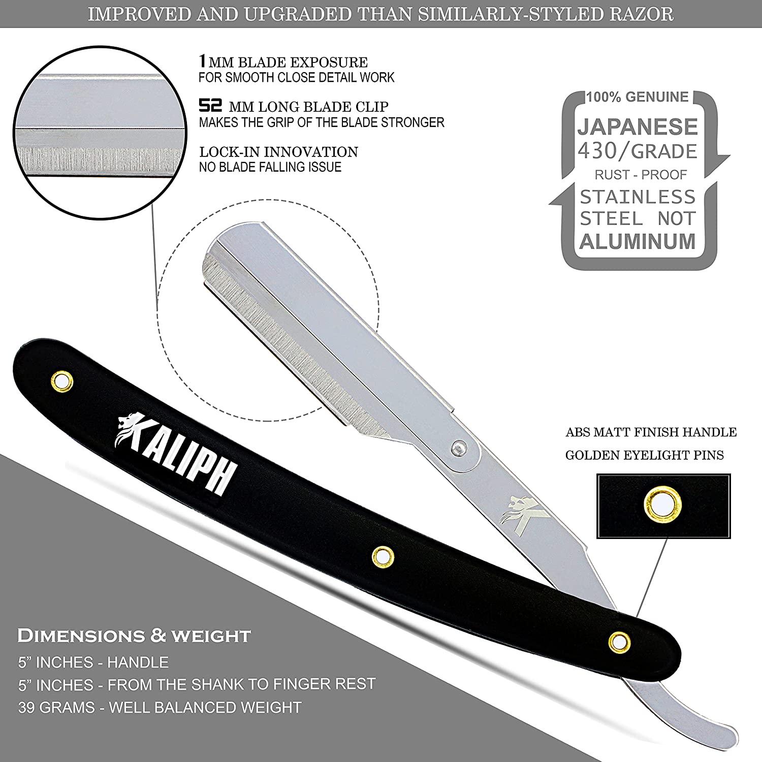 Kaliph Professional Barber Straight Razor Set 2Pcs Straight Edge Razors with 100 Blades