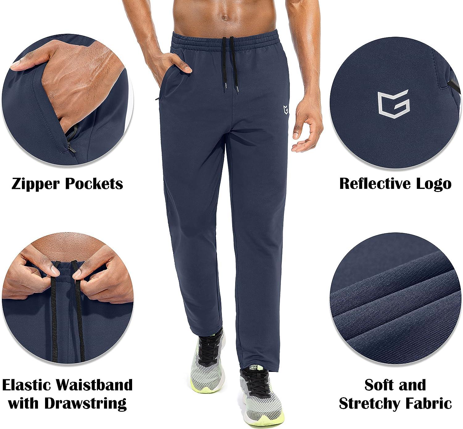 Men's Joggers Draw String Sports Sweat Pants, Reflective Zipper