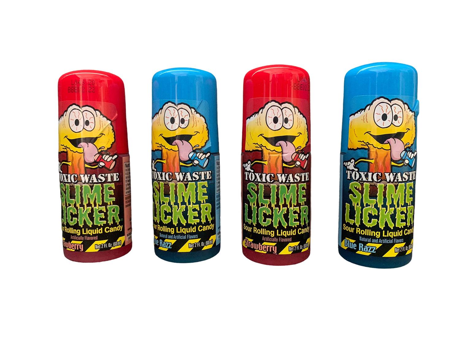 Slime Licker Bundle of Sour Rolling Liquid Candy Strawberry and Blue Razz  Two Each Flavor 2oz Each 2 Fl Oz (Pack of 4)