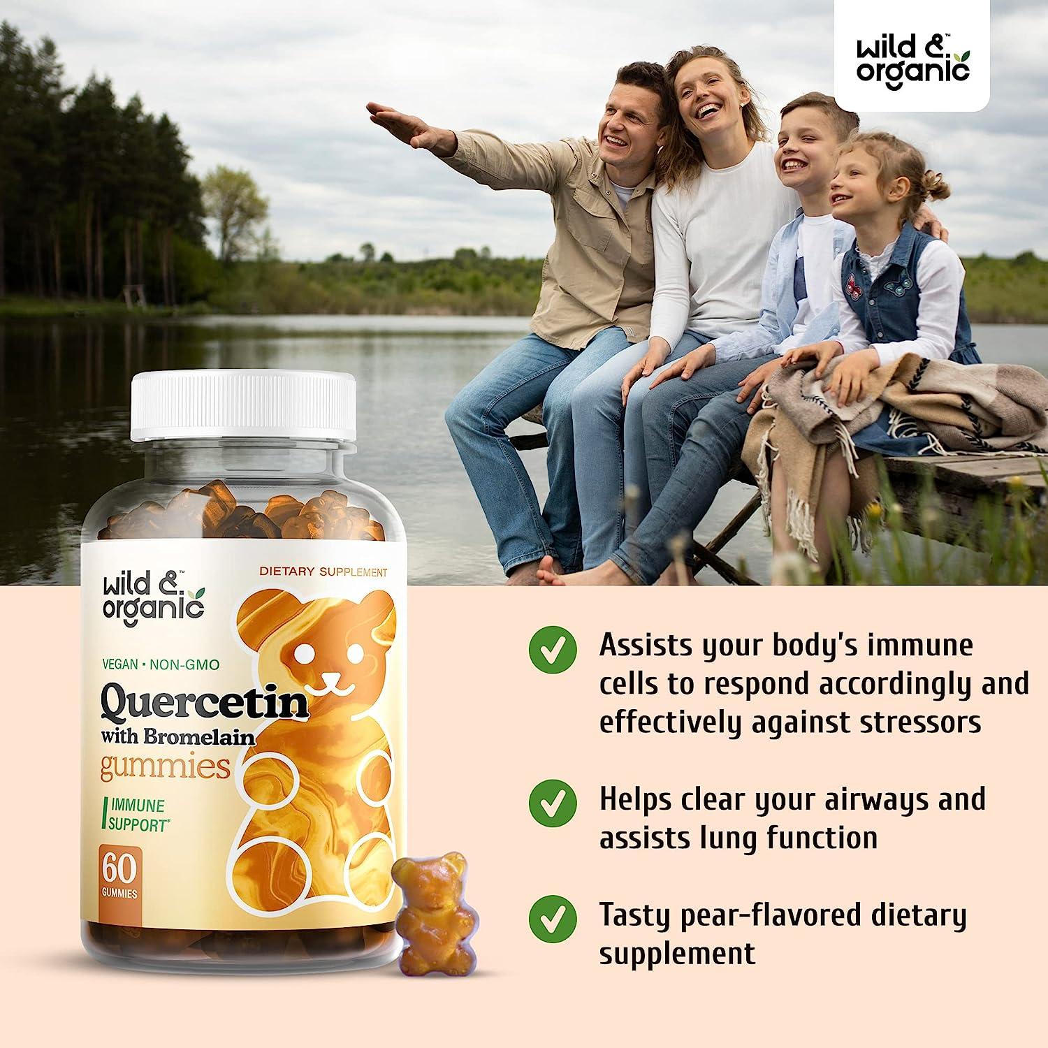 Organic Quercetin & Bromelain Gummy Supplement 60 PearFlavored Chews