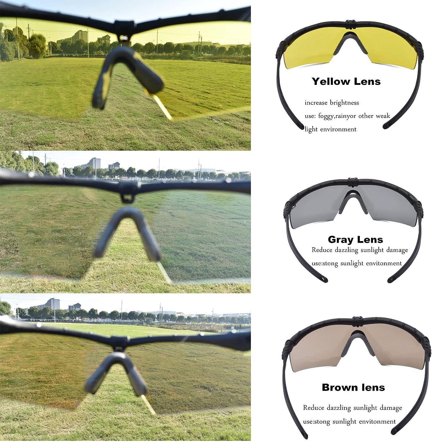 Hdlsina Tactical Eyewear Anti Fog Shooting Safety Glasses for Men Unisex  Military Grade Safety Sunglasses Set of 3 Khaki