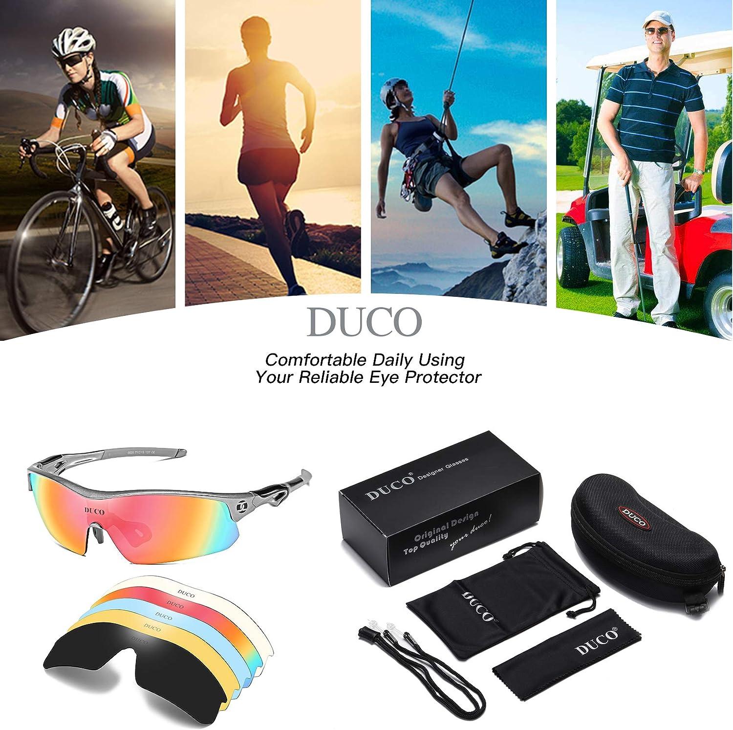 DUCO Polarized Sports Cycling Sunglasses for Men with 5 Interchangeable  Lenses for Running Golf Fishing Hiking Baseball Gunmetal