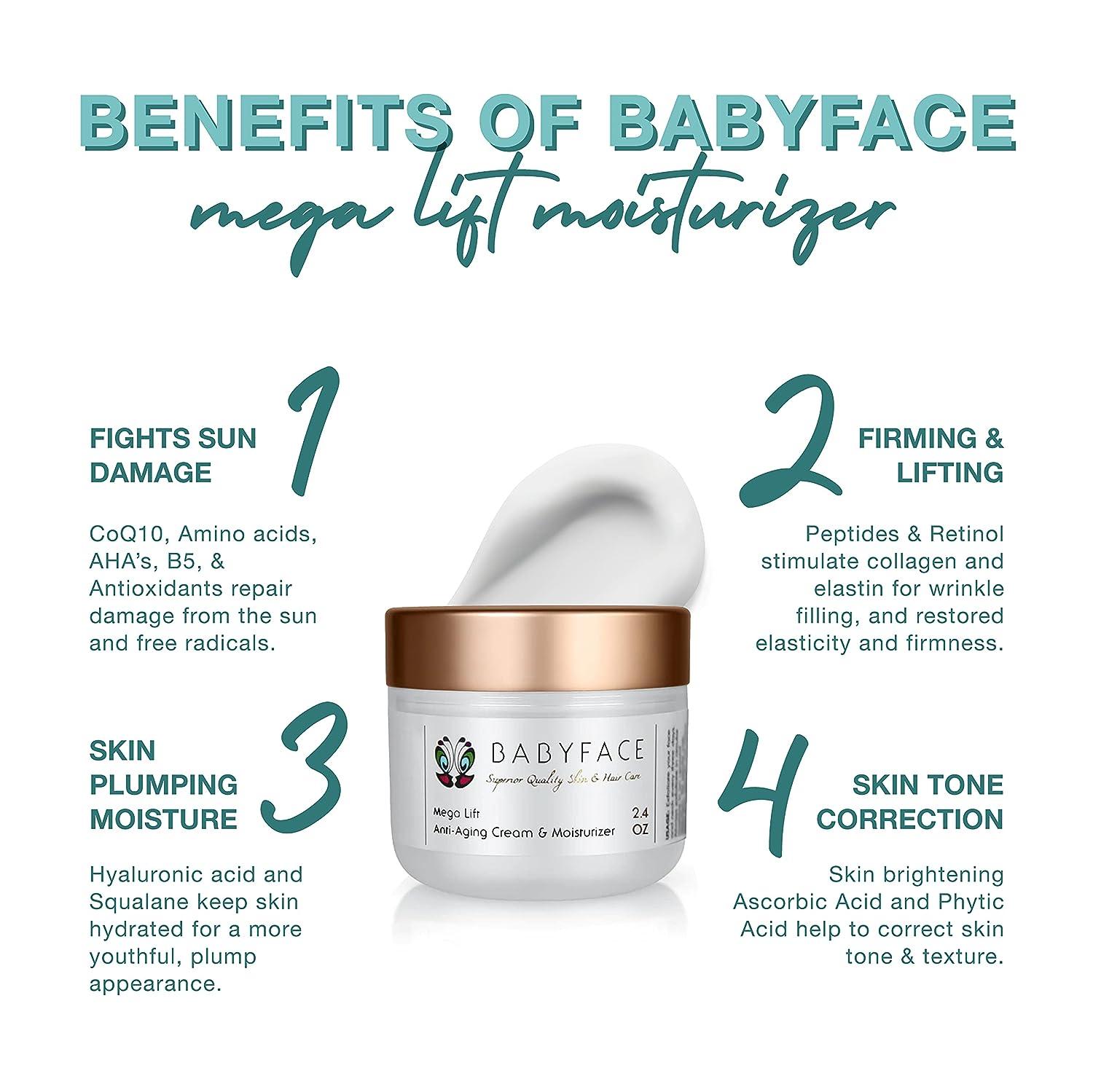 Babyface Mega Lift Creme Day/Night Moisturizer with Peptides, Vitamin