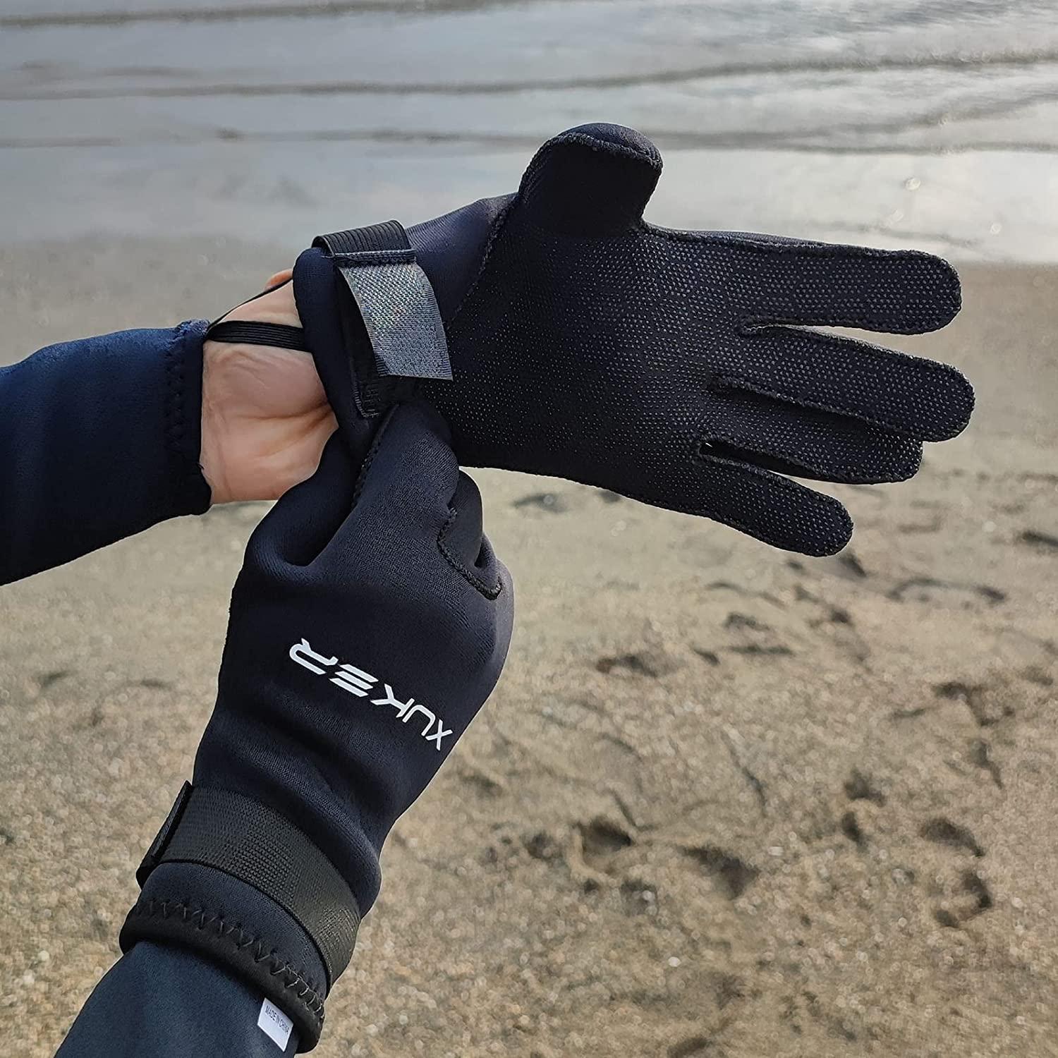 XUKER Water Gloves 3mm 5mm Neoprene Five Finger Warm Wetsuit Winter Gloves  for Scuba Diving Snorkeling Paddling Surfing Kayaking Canoeing Spearfishing  Skiing 3mm-black Large