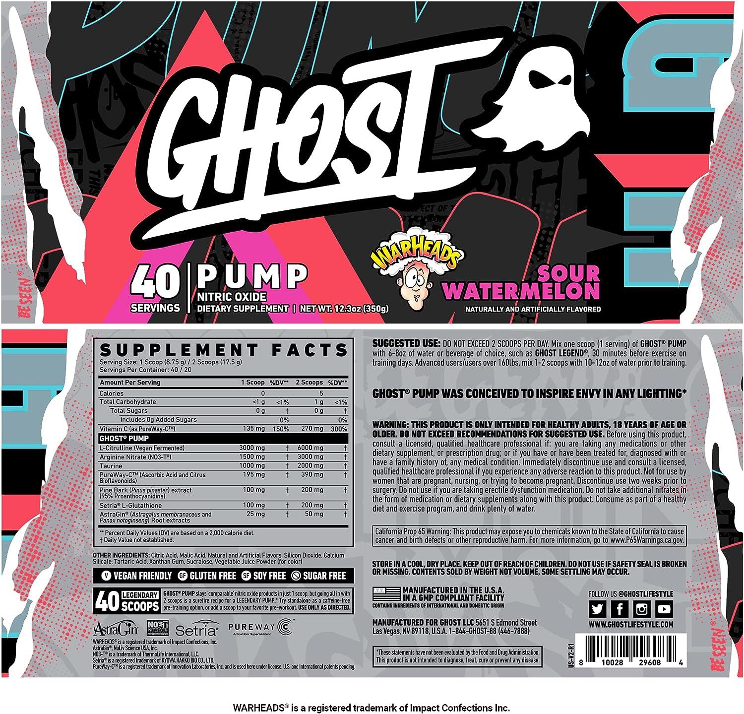 GHOST Pump Nitric Oxide Powder Warheads Sour Watermelon 40 Servings