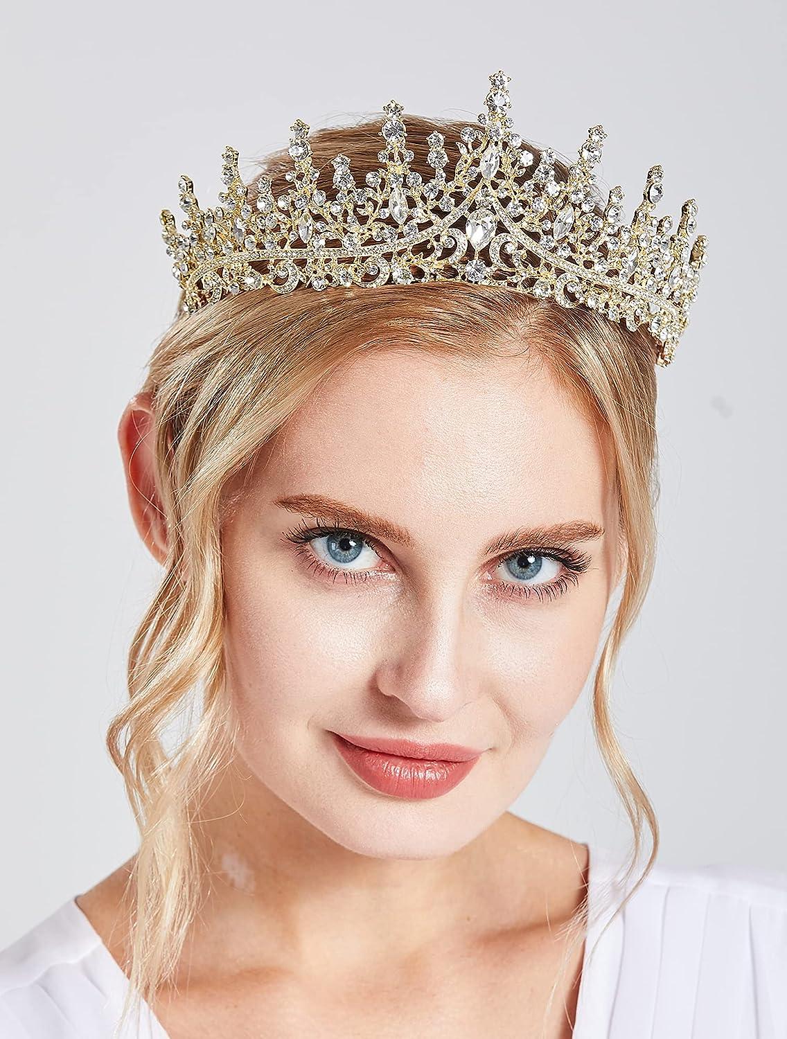 SH Gold Queen Crown for Women Rhinestone Wedding Tiaras and Crowns Birthday Tiara Headband